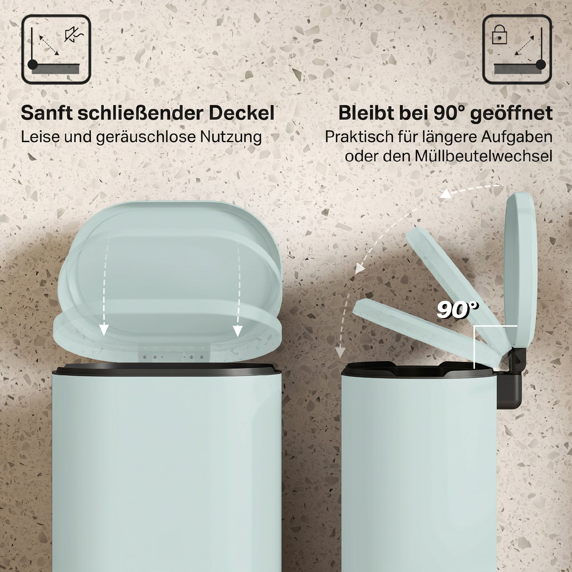 Mülleimer Küche 30 Liter Treteimer mit Soft-Close-Deckel, Pedal aus Metall, Grün, 36,5 X 31 x 61 cm
