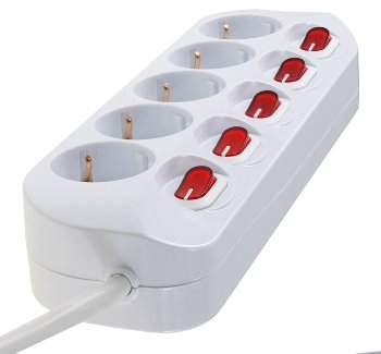 Steckdosenleiste mit Einzelschaltung / 5-fach, weiß, 1,5m Kabel