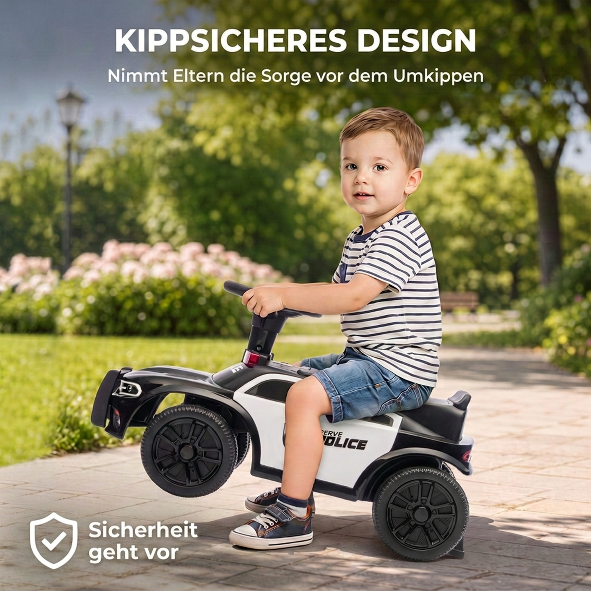 Rutschauto Kinder Polizei Rutschfahrzeug mit Musik Licht Anti-Kipp-Schutz & Stauraum unter dem Sitz 18-36 Monate Schwarz