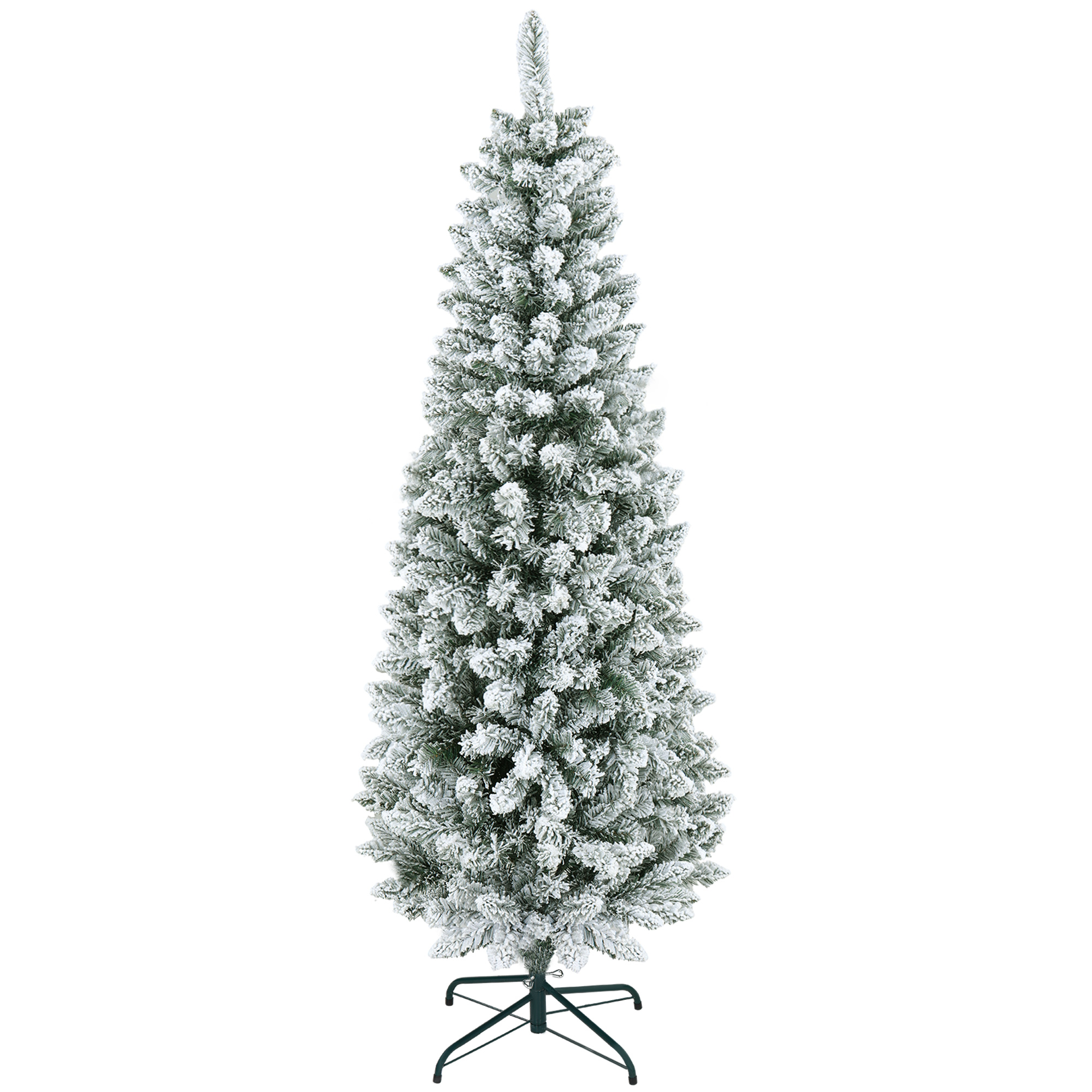 Künstlicher Weihnachtsbaum, schlanke Form, Kunstschnee, dreiteilig, flammhemmend, Metallfuß, 183 cm, Grün Weihnachtsbaum, schlanke Form, Kunstschnee, dreiteilig, flammhemmend, Metallfuß, 183 cm, Grün