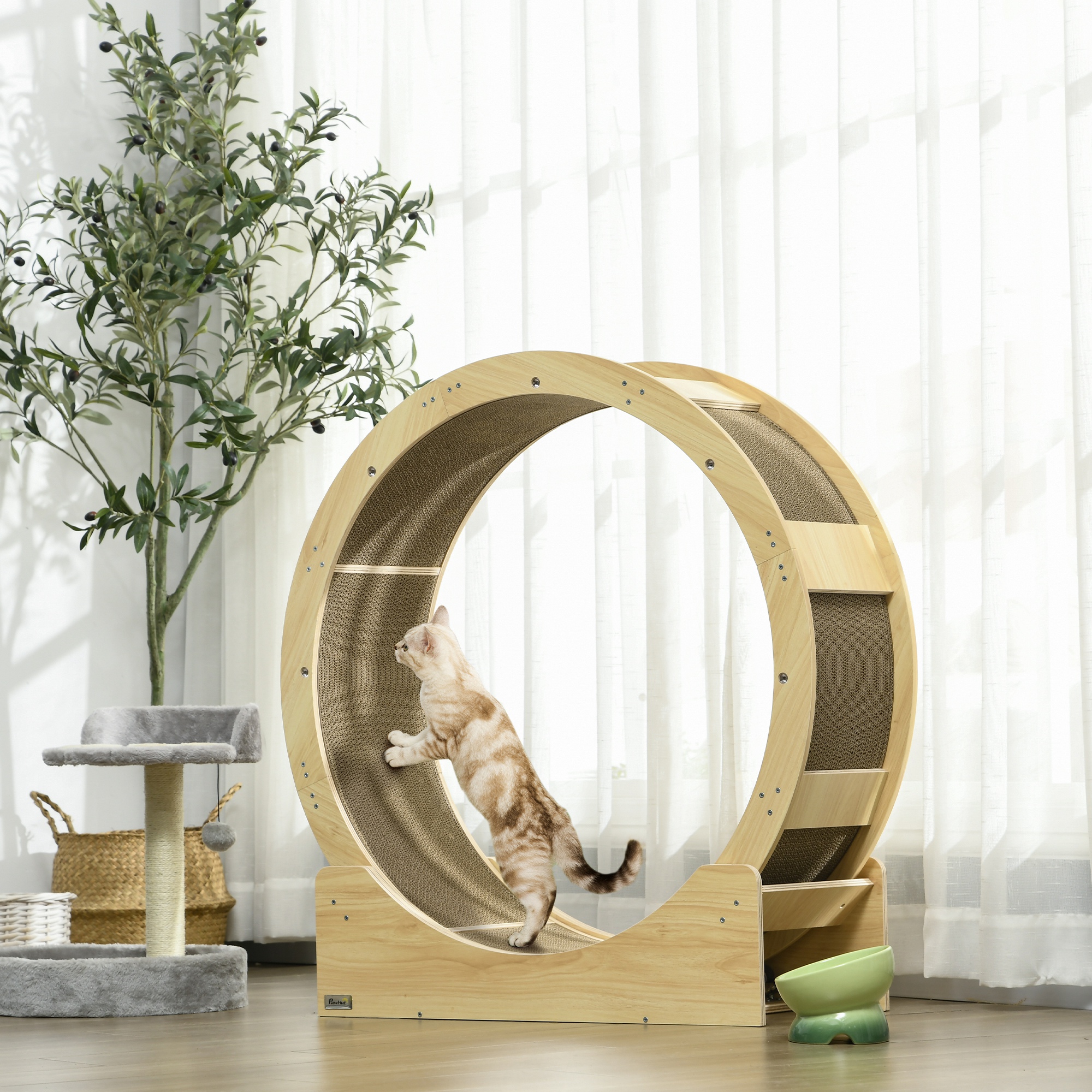 Katzenlaufrad 91 cm Katzenrad 91 cm mit Bremse, Kratzbrett, Eiche