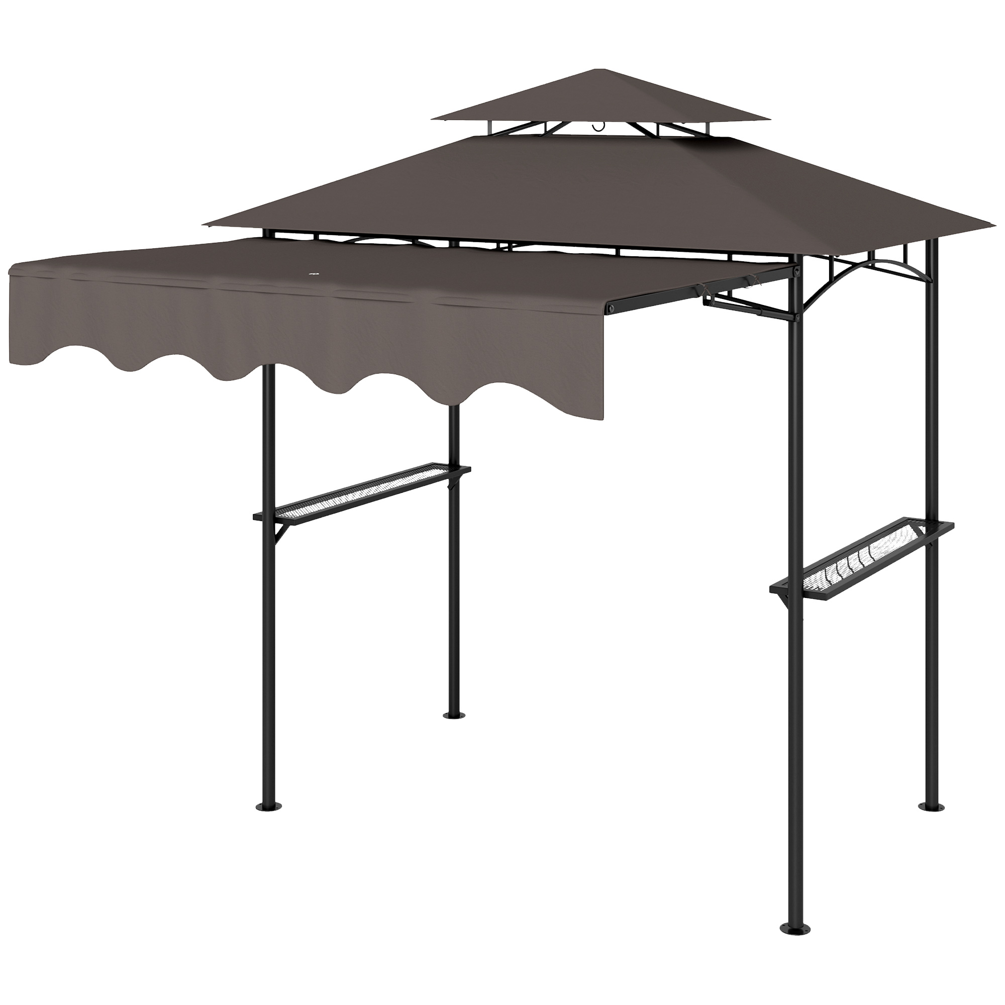 Grillpavillon 242x232x248 cm wasserabweisend flammhemmend Gartenpavillon mit Doppelschichtdach Kaffee