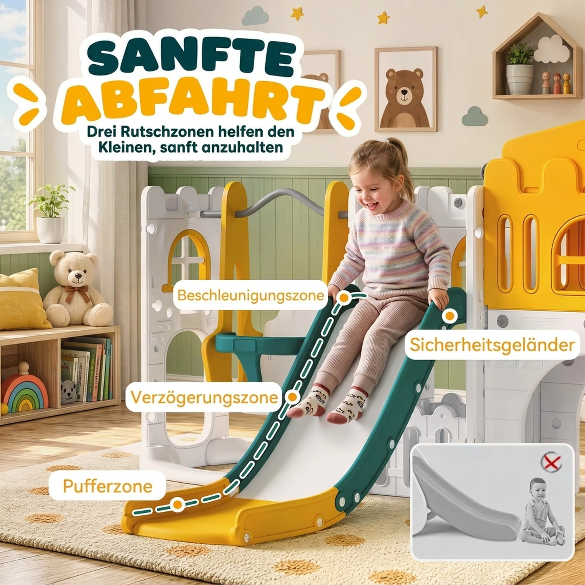 11 in 1 Kinderrutsche mit Schaukel Spielhaus Gartenrutsche mit Tunnel Basketballkorb Fernrohr Lenkrad Maltafel