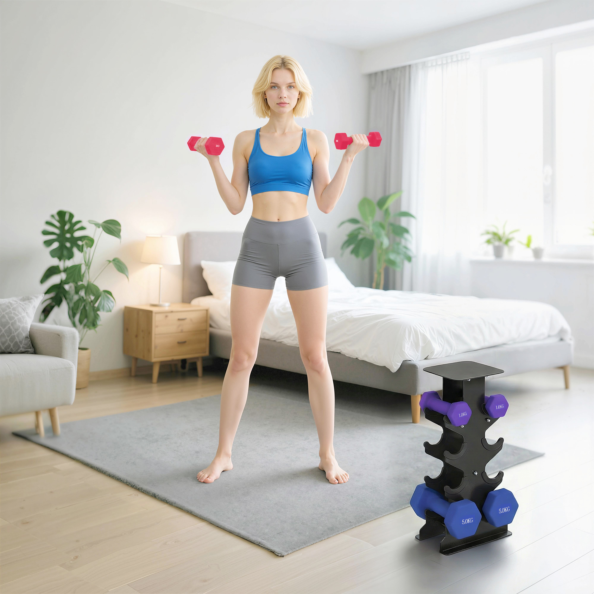 Hanteln Set 3 Paar Kurzhanteln mit Aufbewahrungsständer rutschfeste Griff, 1-5 kg Hexagon