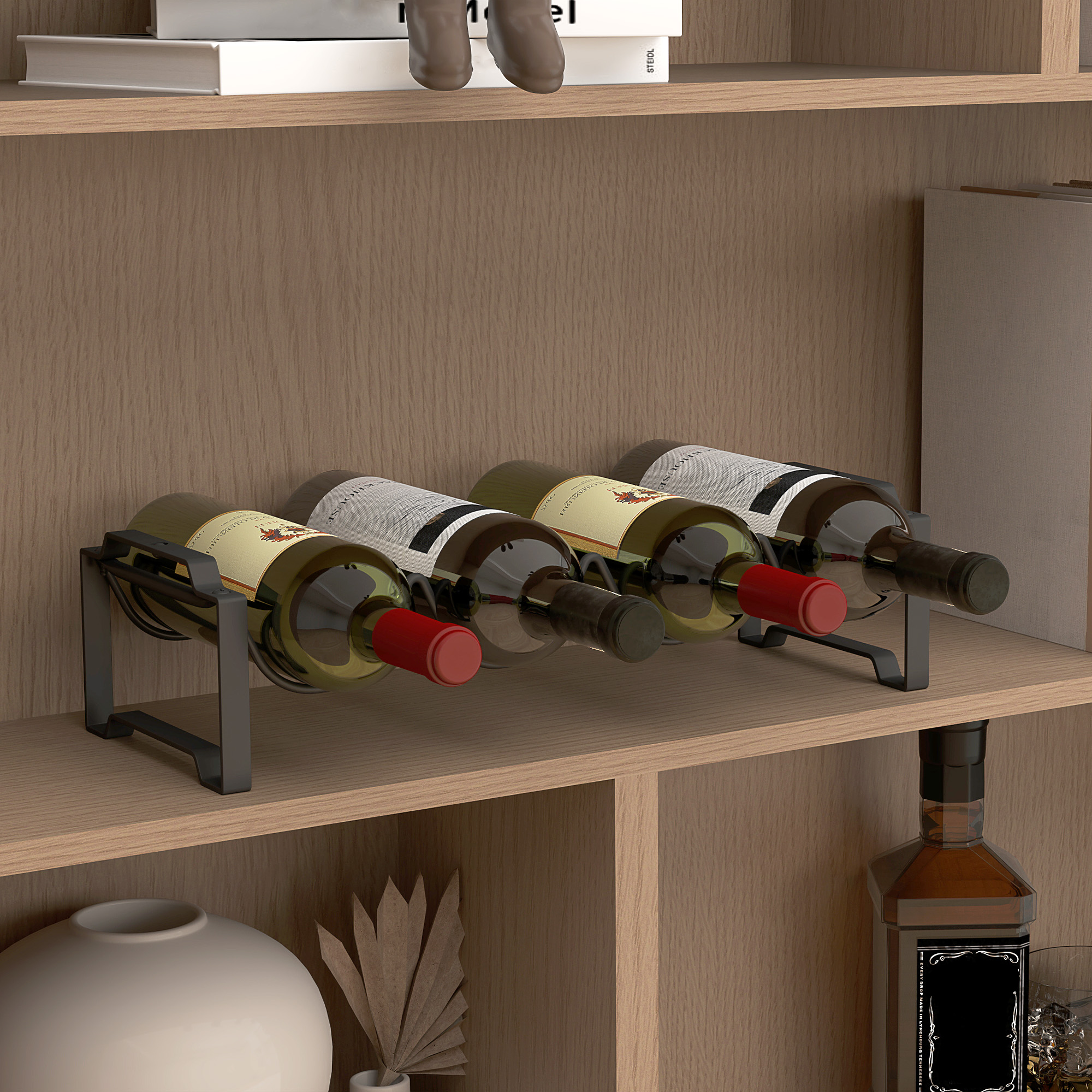 4-stufiges Weinregal, freistehendes Regal für 16 Weinflaschen, Metall, Schwarz