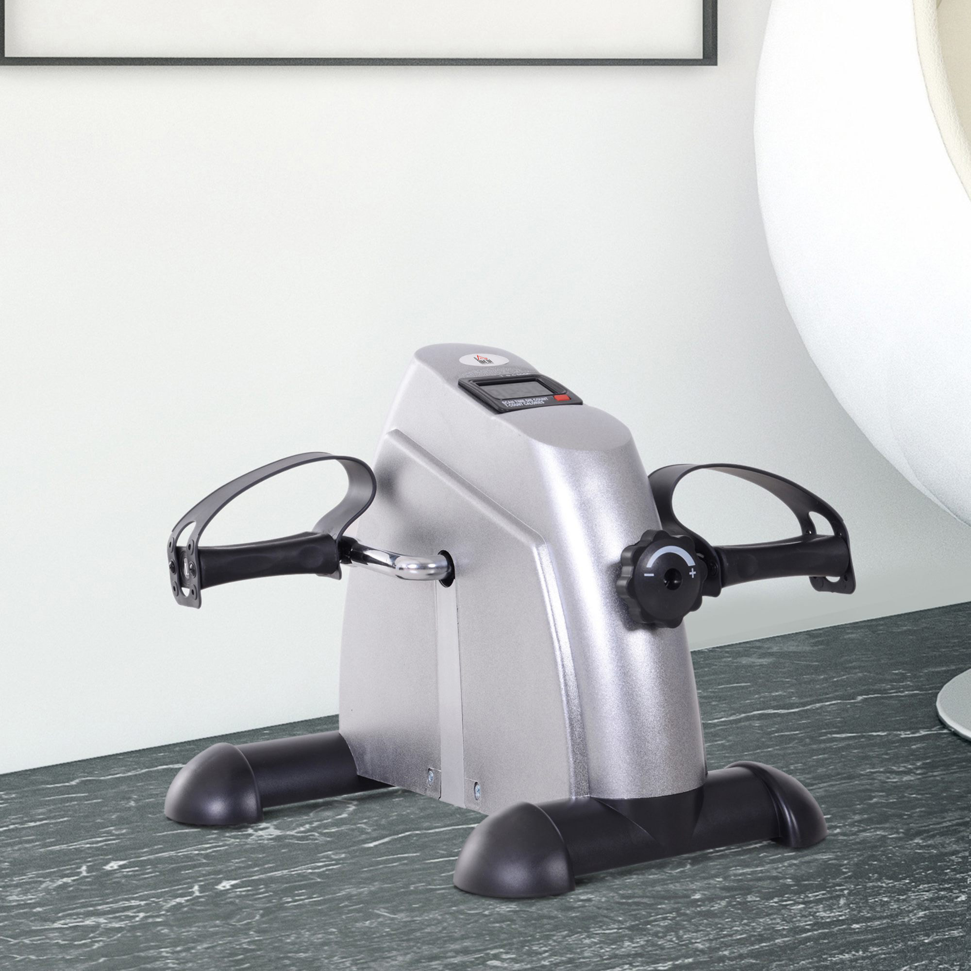 Mini Heimtrainer Arm-und Beintrainer Pedaltrainer für Senioren mit LCD-Display verstellbarer Widerstand Fitnessbike Hometrainer für Zuhause Heim Büro 35 x 40 x 31 cm Silber