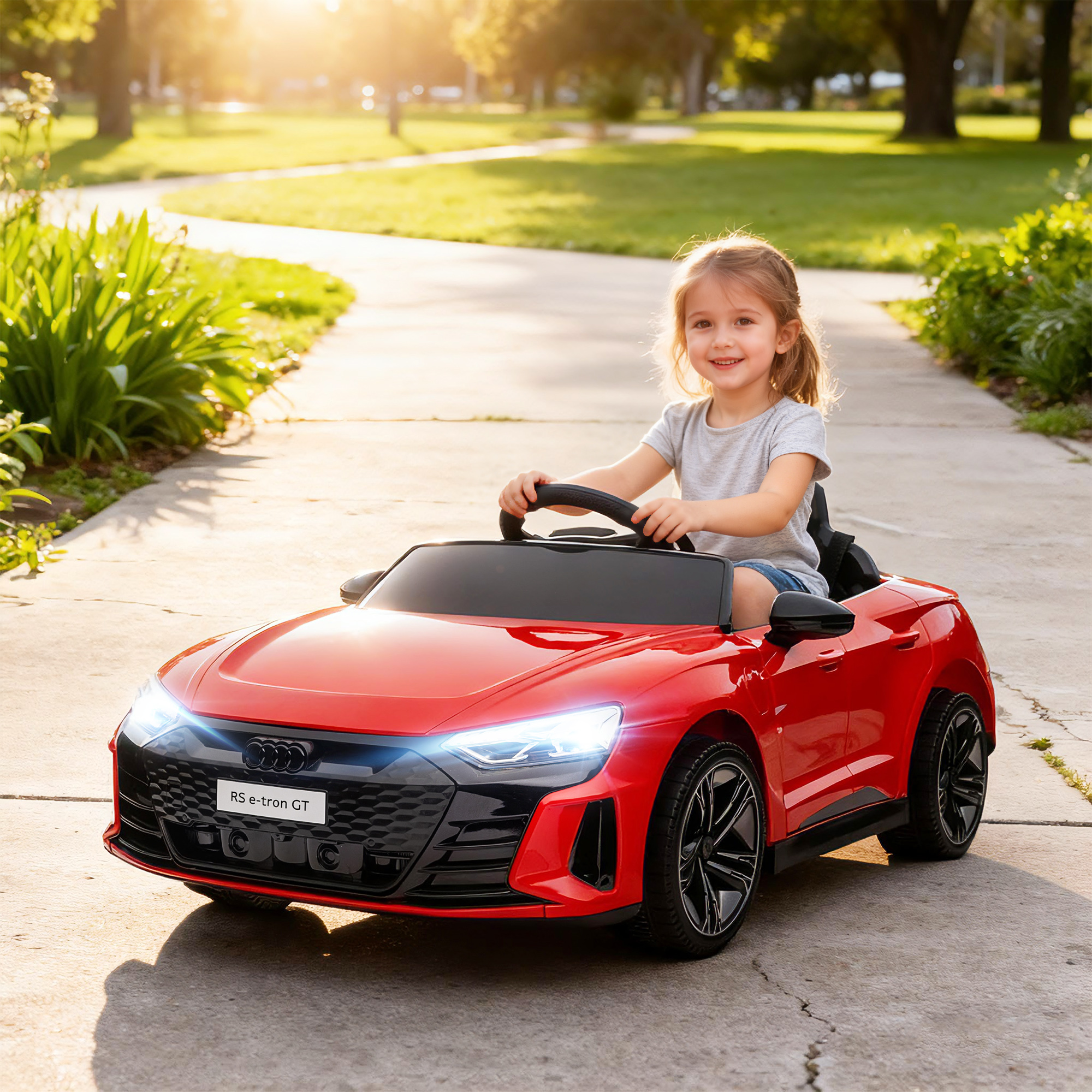 Kinderauto, Elektroauto, Audi-lizenziert, mit Sicherheitsgurt, Fernbedienung, Licht, rot+schwarz, 103 x 58 x 41cm
