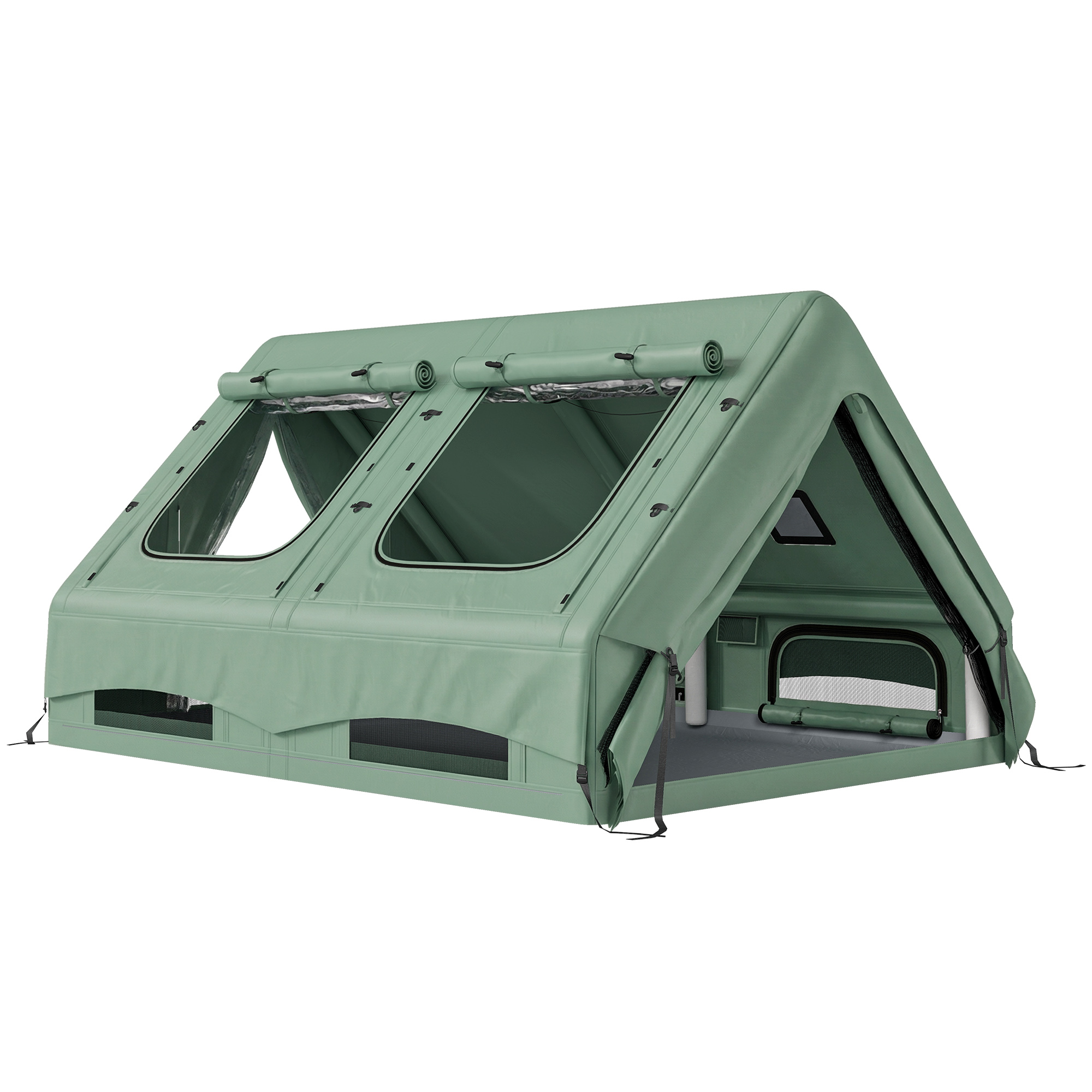 aufblasbares Zelt 8-10 Personen Schneller Aufbau 4-Jahreszeiten Wasserdicht Kratzfest Zelt mit Kaminöffnung Dachfenster
