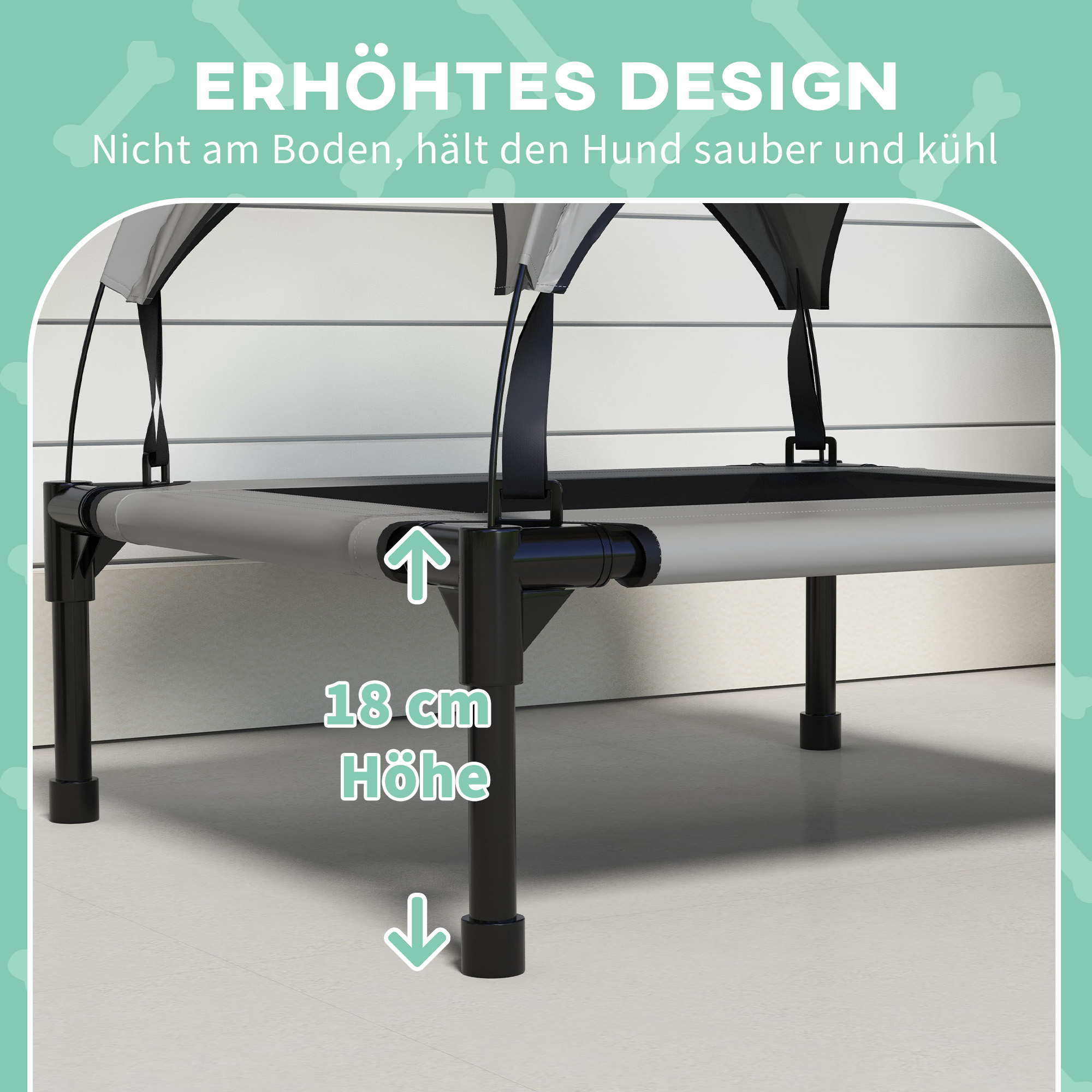 Hundebett mit Dach, atmungsaktiv, wasserabweisend, bis 20 kg, 76 x 61 x 69,5 cm, Hellgrau