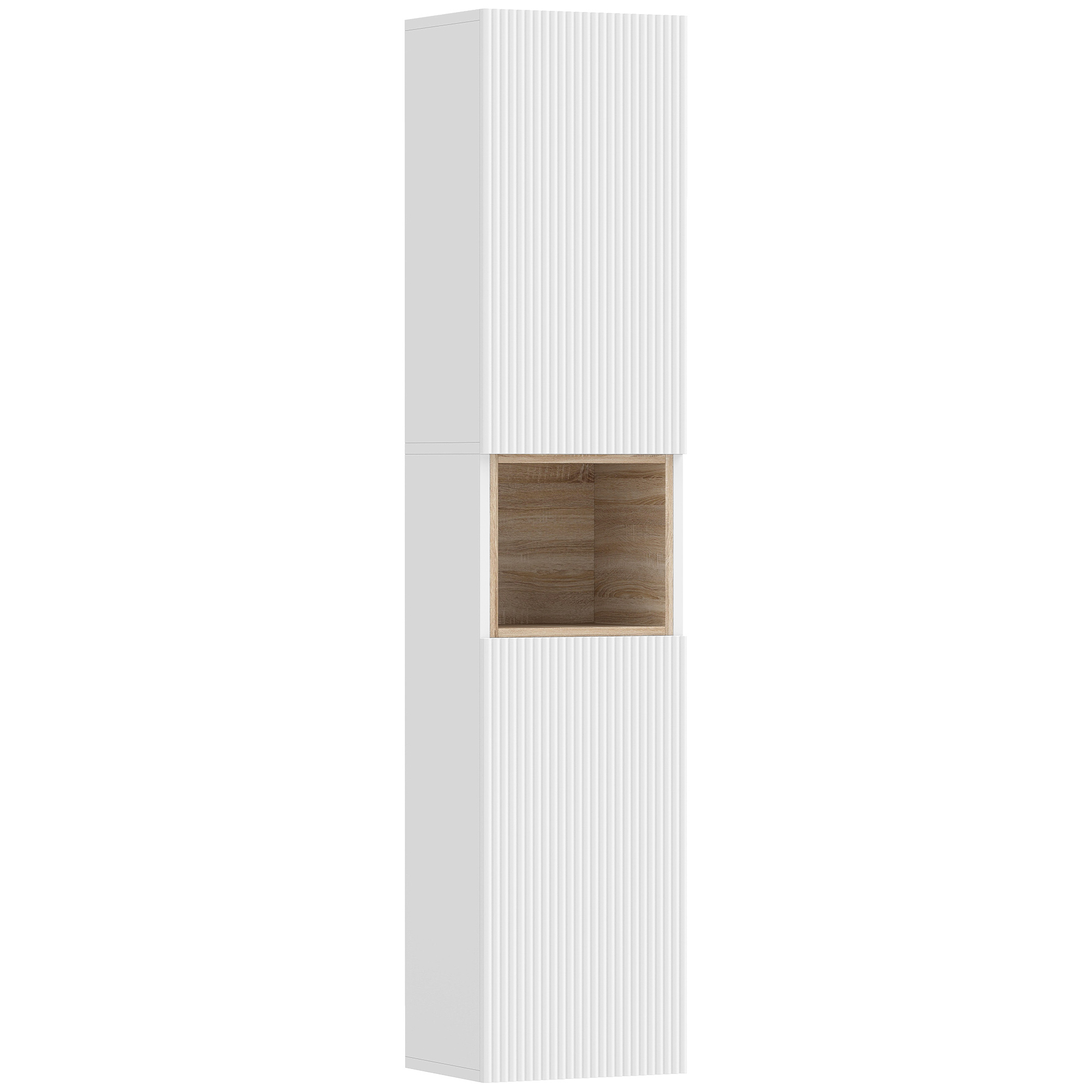 Badezimmerschrank, freistehend mit 2 Türen und offenem Regal, Weiß