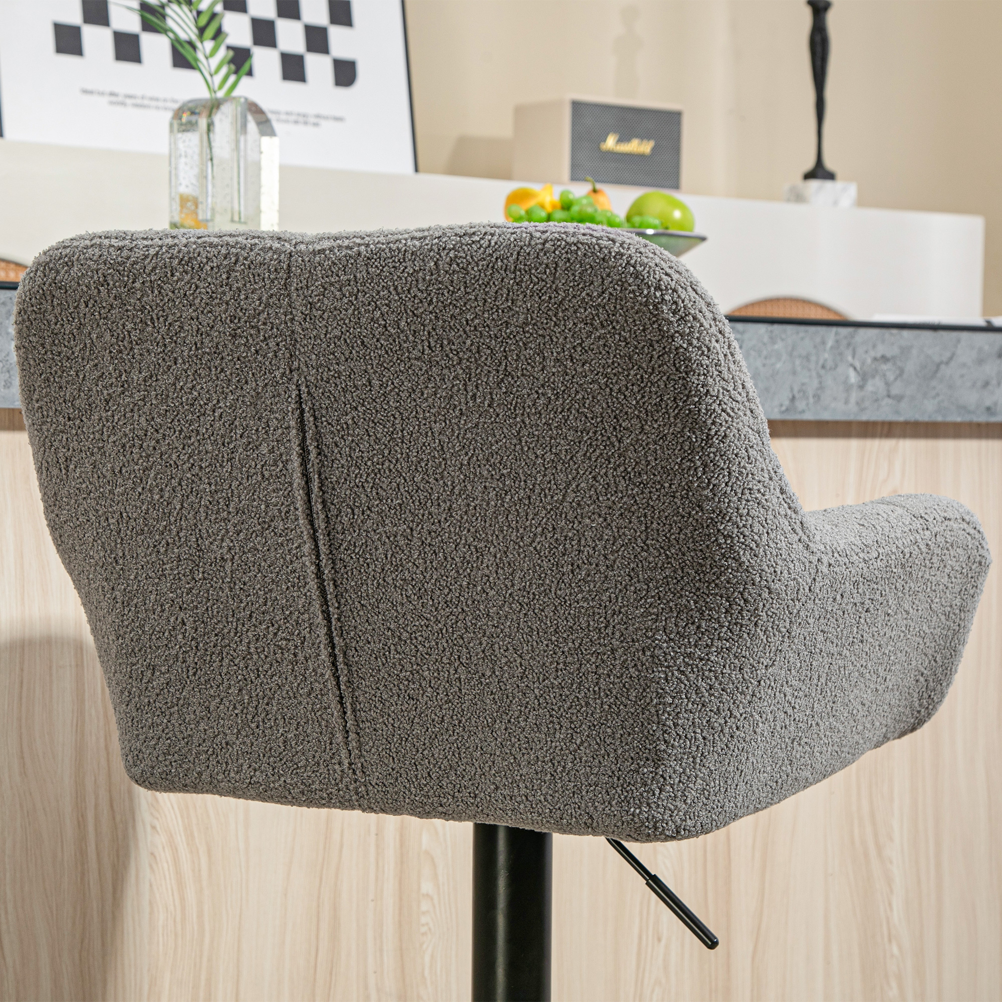 Barhocker 2er-Set Retro-Design höhenverstellbar Fleece-Optik Grau + Schwarz