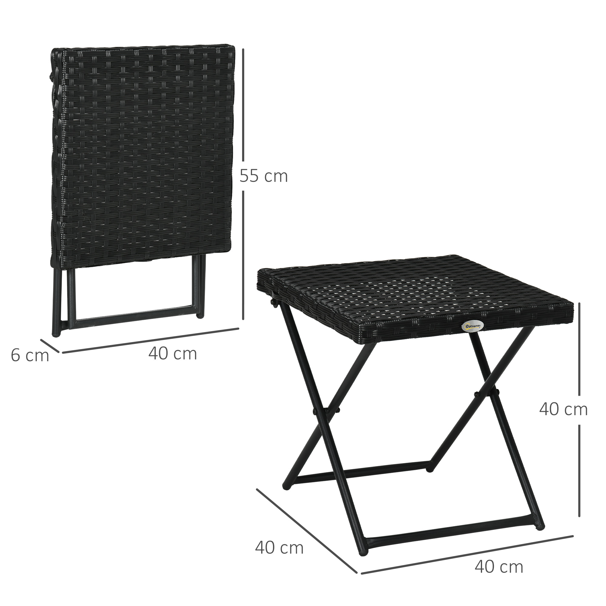 Polyrattan Balkontisch, klappbar, Stahlrahmen, pflegeleicht, 40x40x40 cm, Schwarz