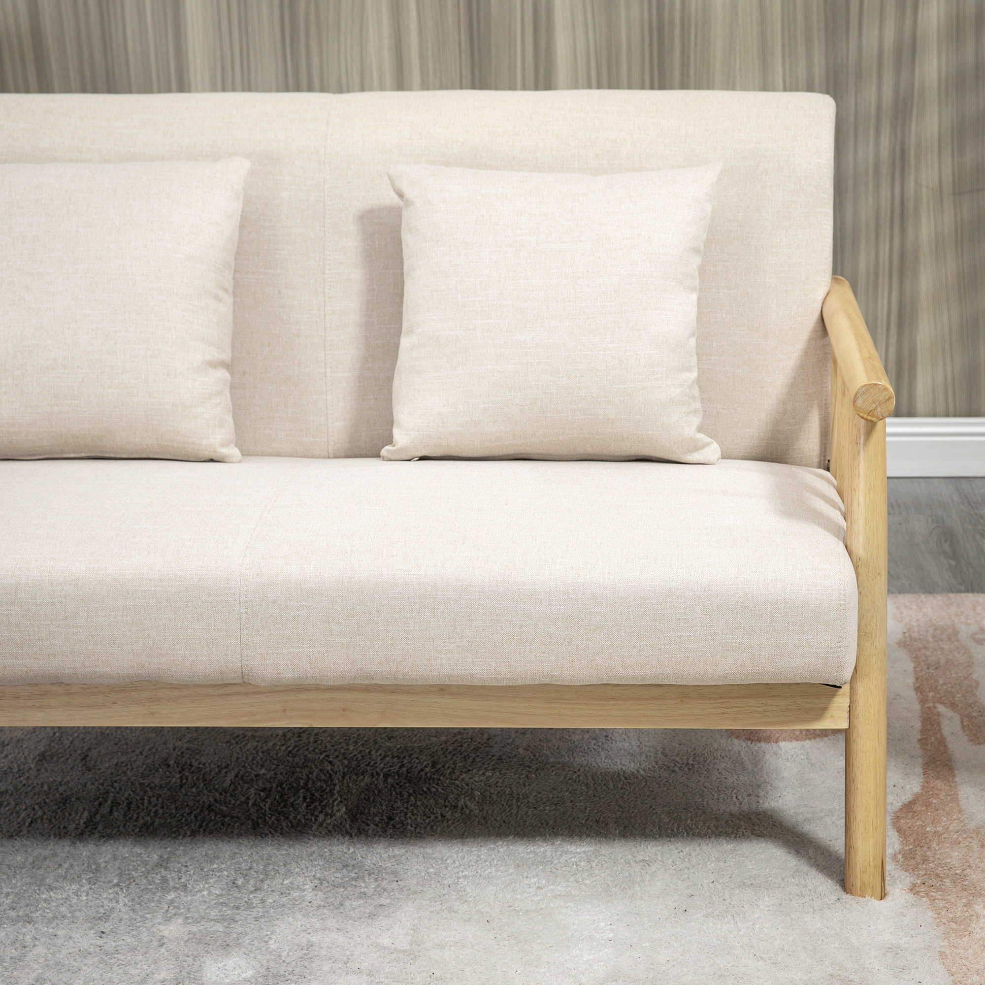 2-Sitzer Sofa, Stoffbezug in Leinenoptik, kompakt, bis 200 kg, Holzrahmen, 123L x 69B x 74H cm, Beige