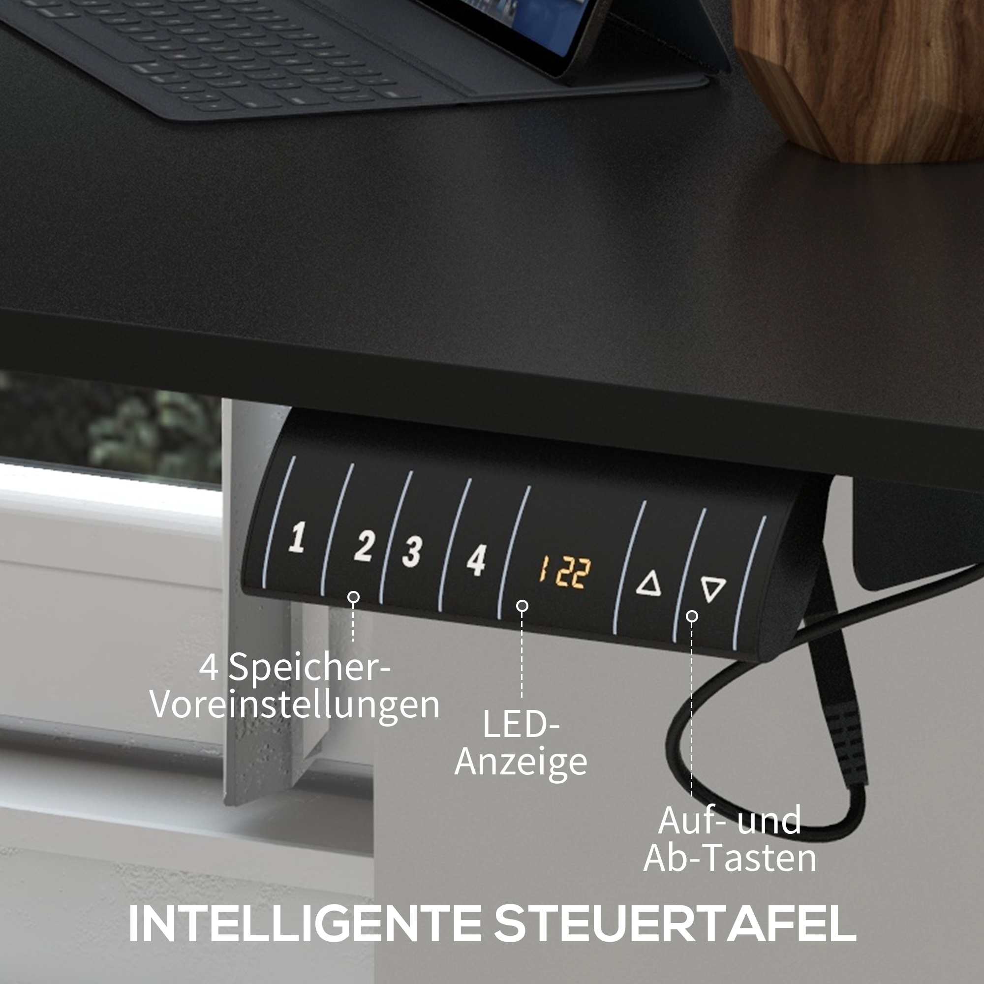 Stehpult höhenverstellbarer Computertisch Schreibtisch, 140 cm x 70 cm x 116 cm, Schwarz