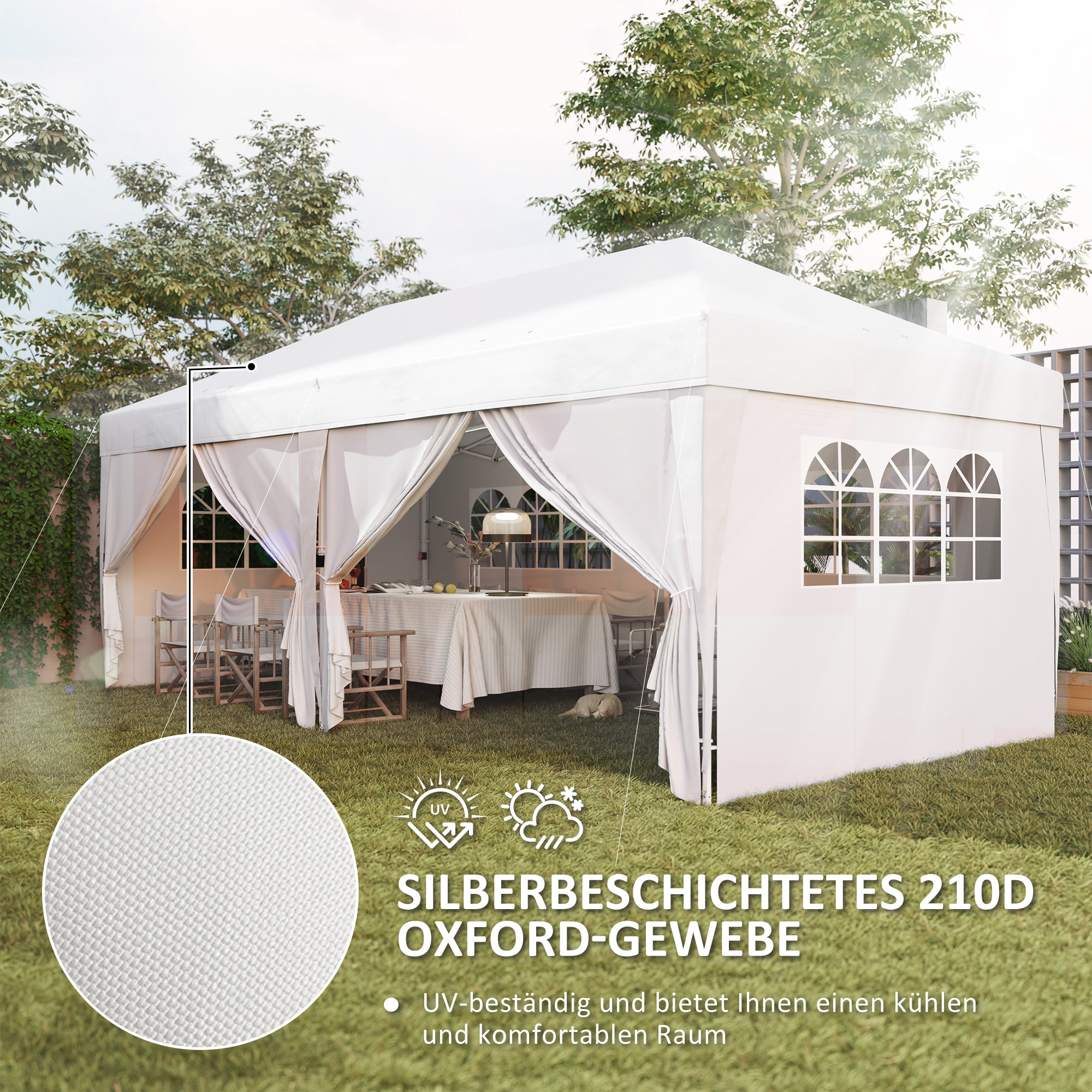 Pavillon ca. 6x3m Stabil Winterfest Pop-up Faltpavillon mit Fenster Reißverschlusstür Seitenteilen UV Schutz