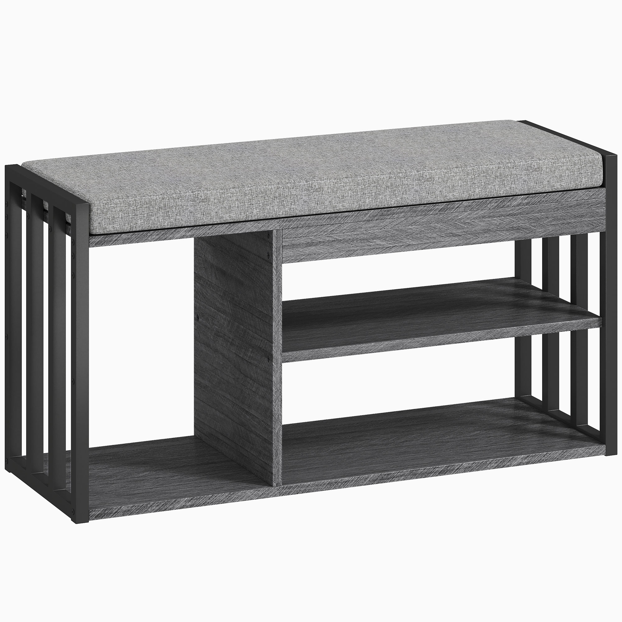 Schuhregal mit Sitzbank, Flurregal für Schuhe, Schuhschrank mit 3-stufigem Design, für Flur, Eingangsbereich, Wohnzimmer, Schlafzimmer, Grau Schuhregal mit Sitzbank, Flurregal für Schuhe, Schuhschrank mit 3-stufigem Design, für Flur, Eingangsbereich, Wohnzimmer, Schlafzimmer, Grau