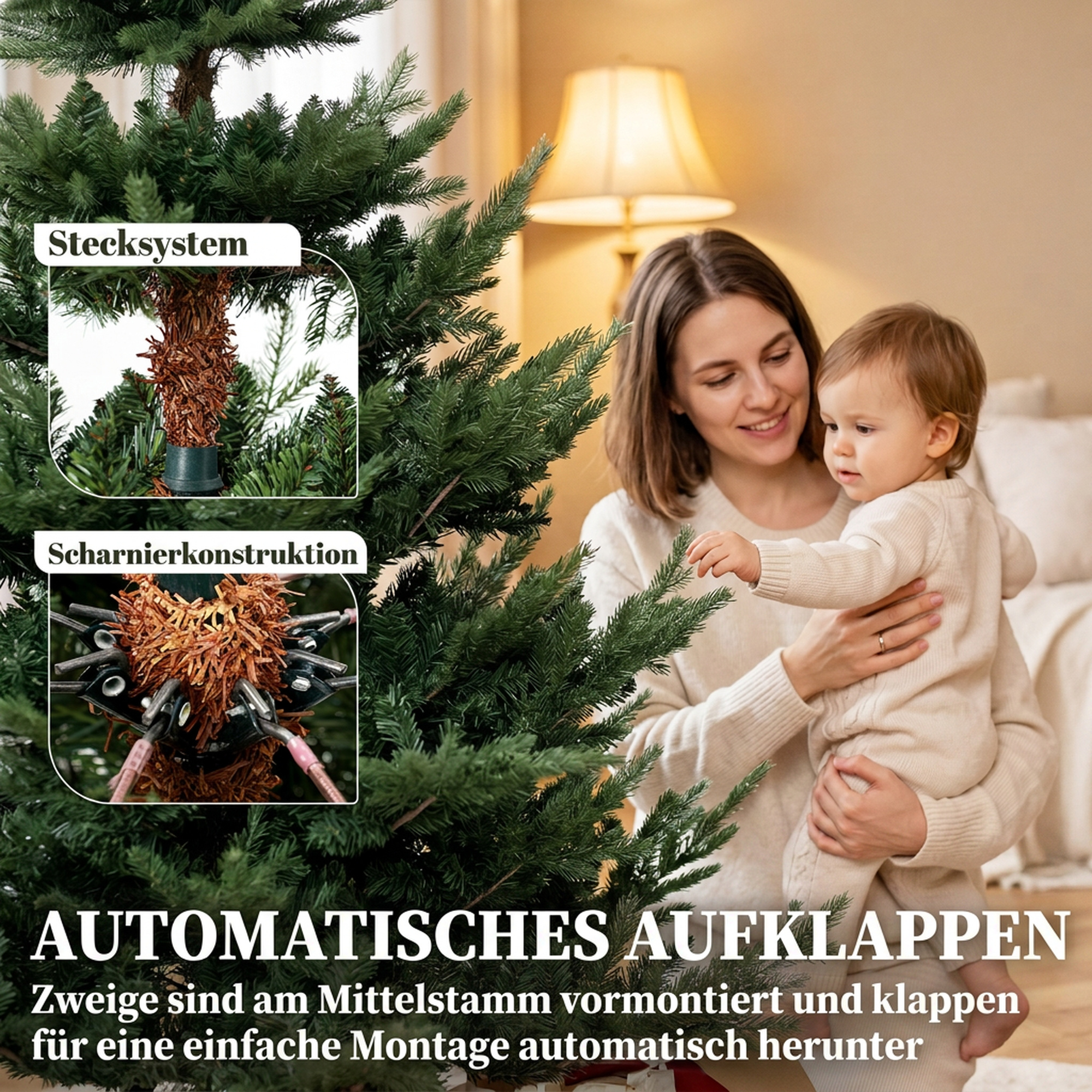 Weihnachtsbaum, Kunsttanne, realistisches Aussehen, schneller Aufbau, Kunststoff, Grün, 140 x 140 x 210cm