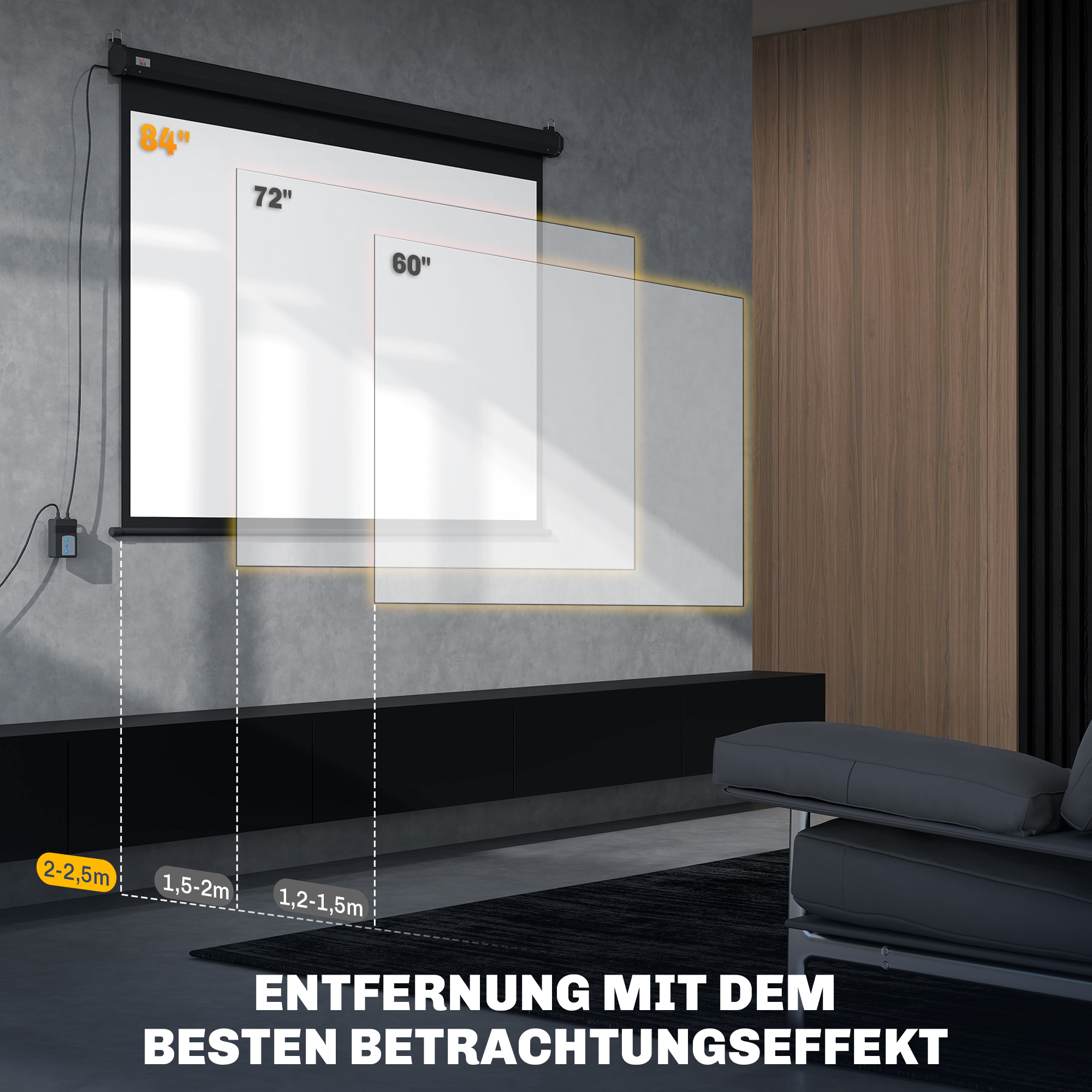 Beamer-Leinwand, Projektionsleinwand, 84", 4:3, 171x130 cm, Schwarz