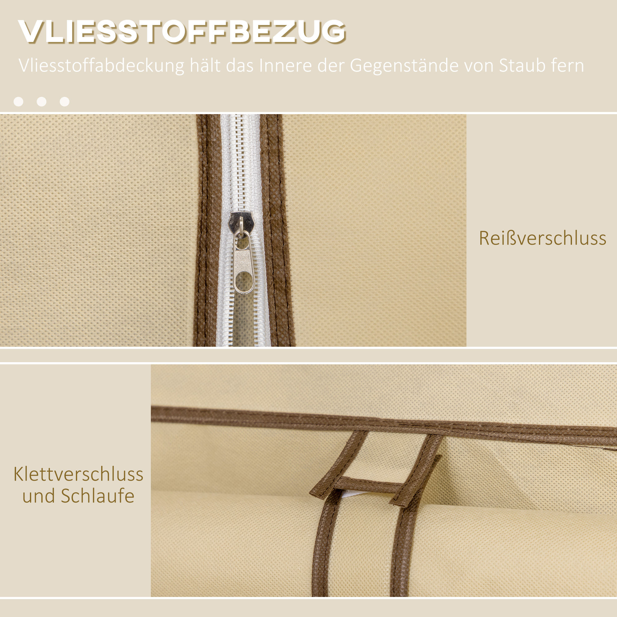 Schrank aus Stoff, Aufbewahrungslösung, 8 Regale, 2 Kleiderstangen, Beige