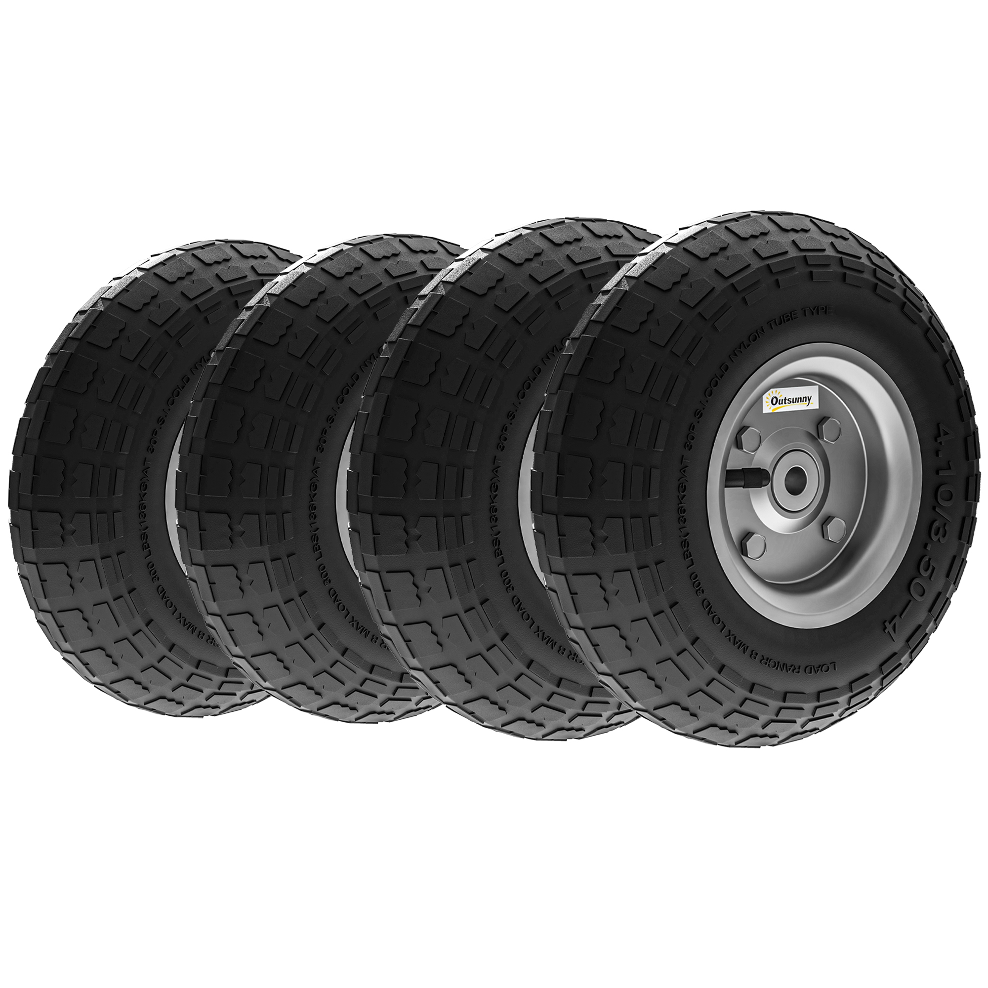Schubkarrenrad 4er Set Ersatzrad 80 kg Ø 255 mm Vollgummi Luftreifen mit Schlauch Kugellager Schwarz