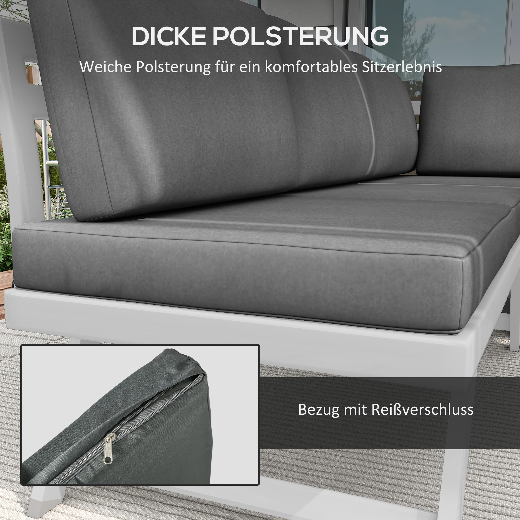 4-teilige Gartensitzgruppe Loungemöbel-Set 4-teilig, 115 cm x 61 cm x 65 cm, Grau + Weiß