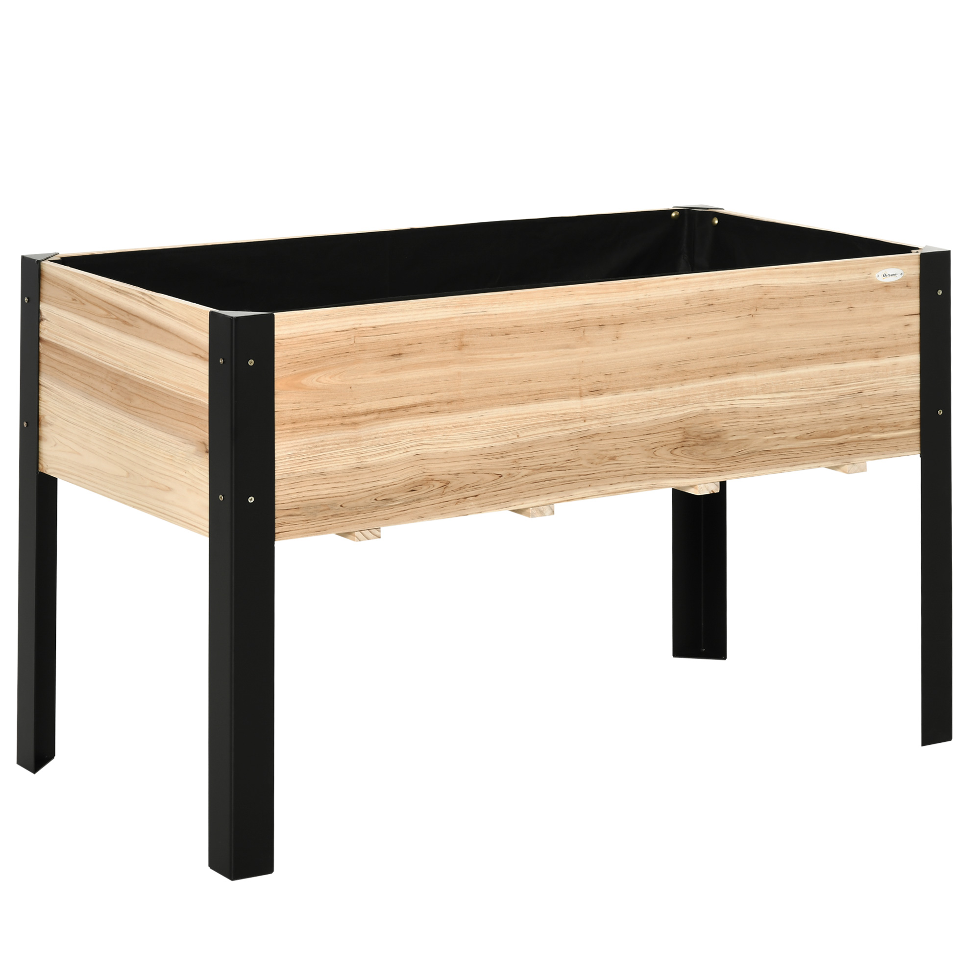 Hochbeet Pflanzkasten Blumenkasten Blumentopf Kräuterbeet mit Vliesstoff Massivholz Stahl Natur+Schwarz 120 x 60 x 74 cm