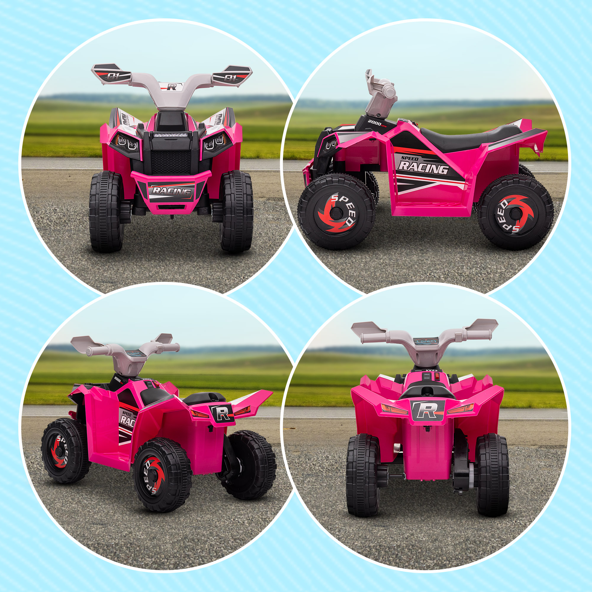 Elektro-Kinderquad, 2,5 km/h, Vorwärts- & Rückwärtsgang, für 18-36 Monate, Rosa
