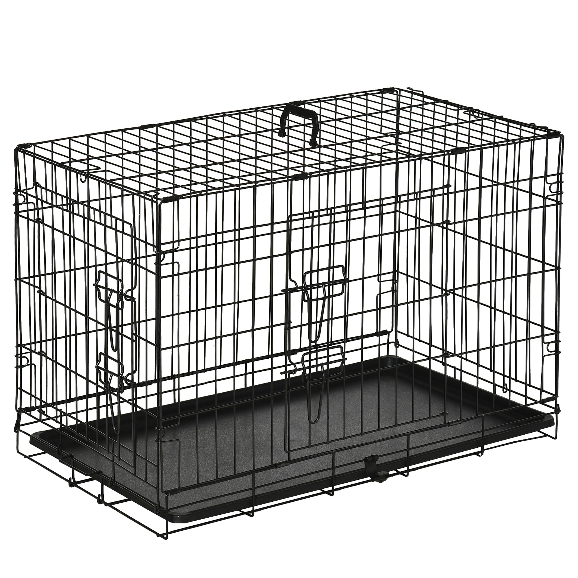 Hundekäfig, Transportkäfig, Drahtkäfig, herausnehmbare Bodenwanne, Schwarz