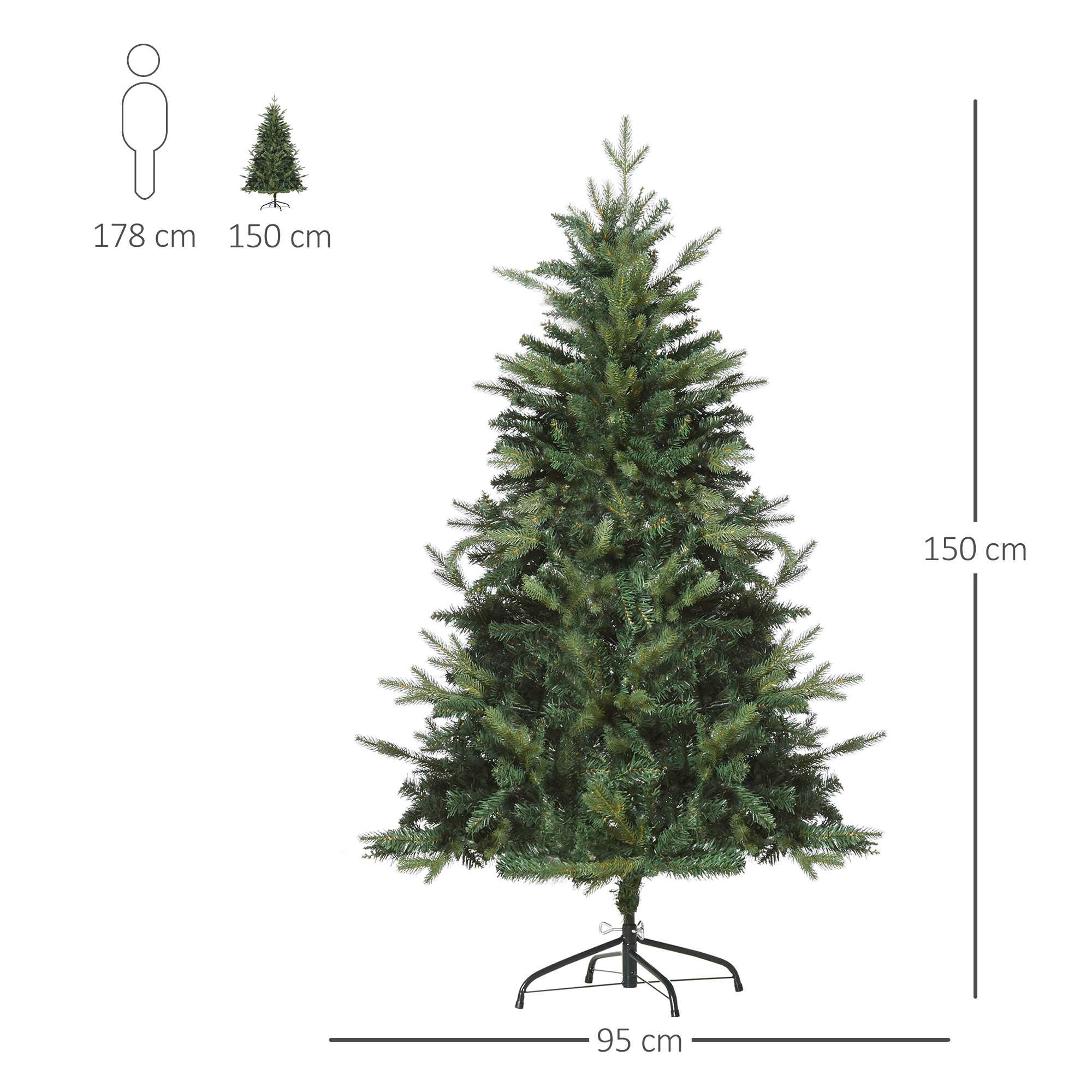 künstlicher Weihnachtsbaum 150 cm künstlich Tannenbaum mit 946 Spitzen Christbaum Weihnachtsdeko inkl. Metallständer für drinnen