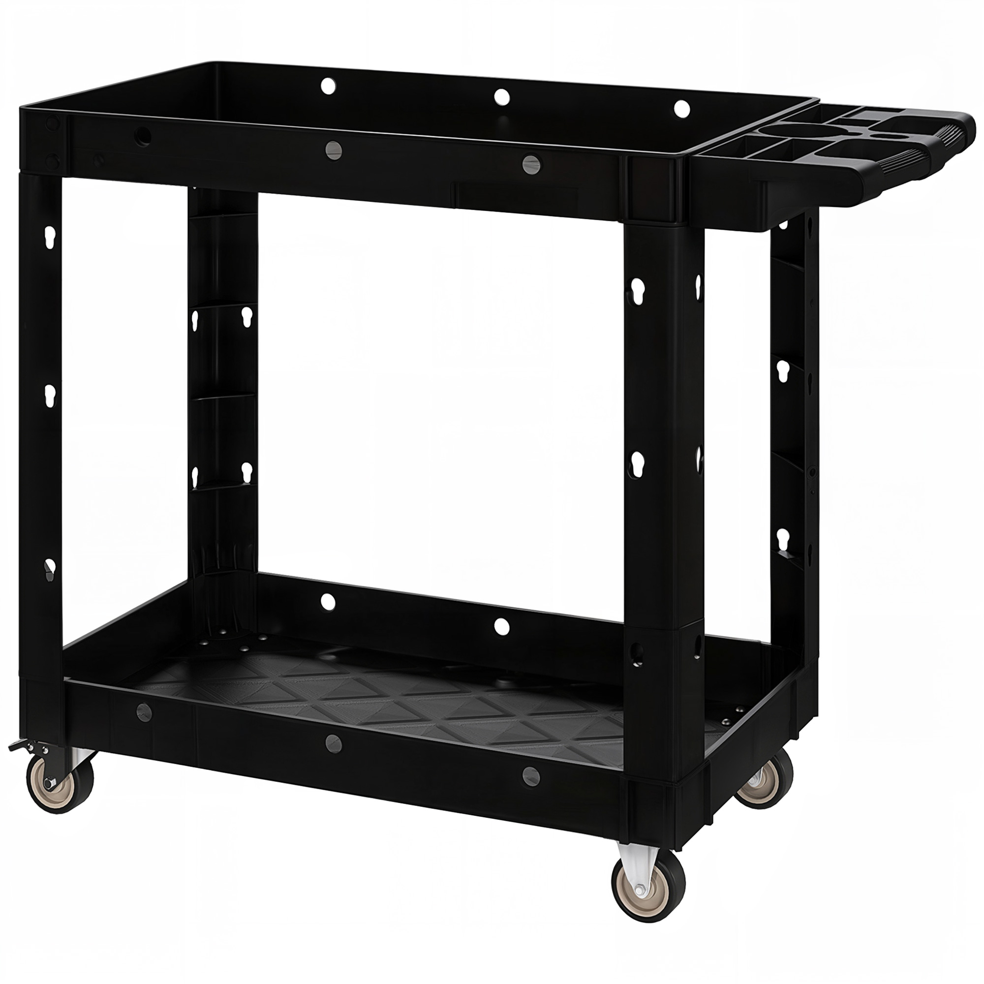 Werkzeugwagen, 2-stöckige Ablagen, Griff, Räder, Kunststoff, Schwarz