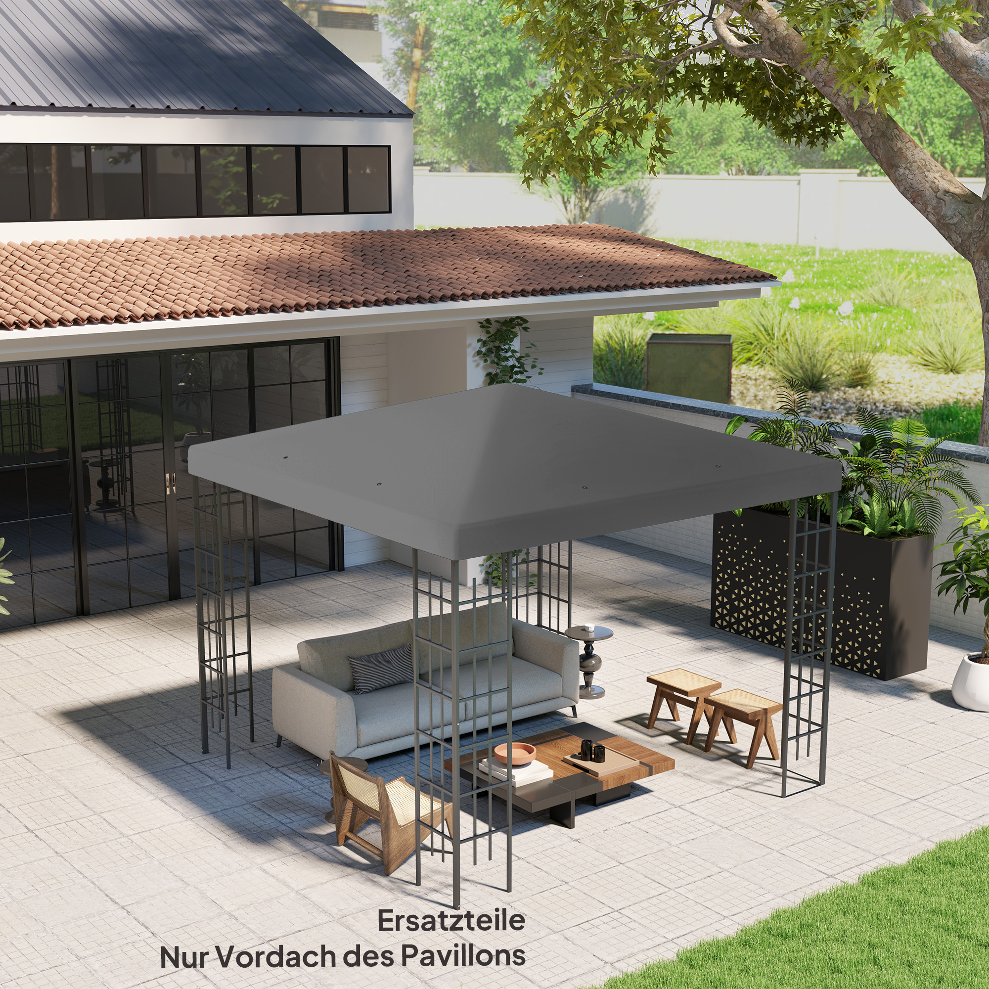 3 x 3 m Ersatzplane für Pavillon, Plane für Garten-Pavillon, mit Wasserablauföffnungen, UPF30+, Dunkelgrau