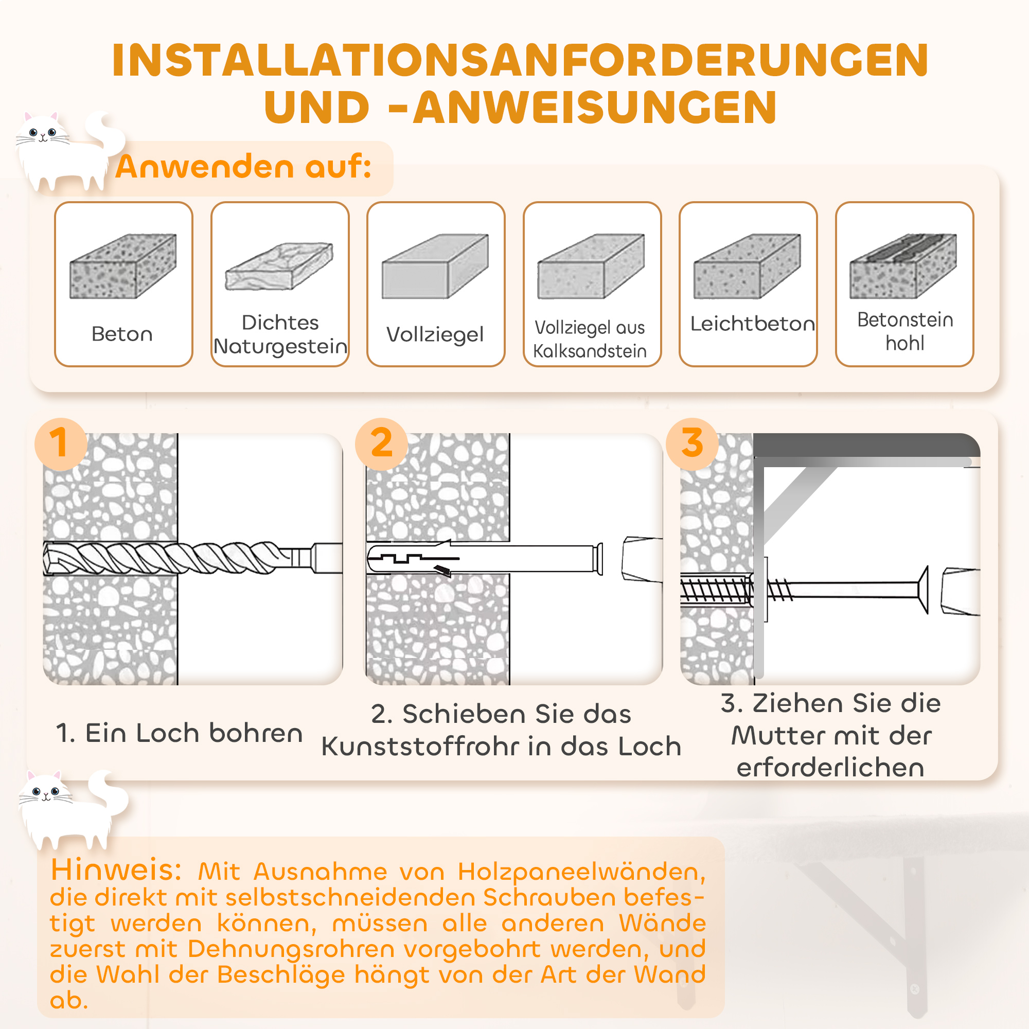 Wandmontiertes Kratzbaum-Set, Sisalkratzflächen, 4 Teile, für 1-3 Katzen, Beige