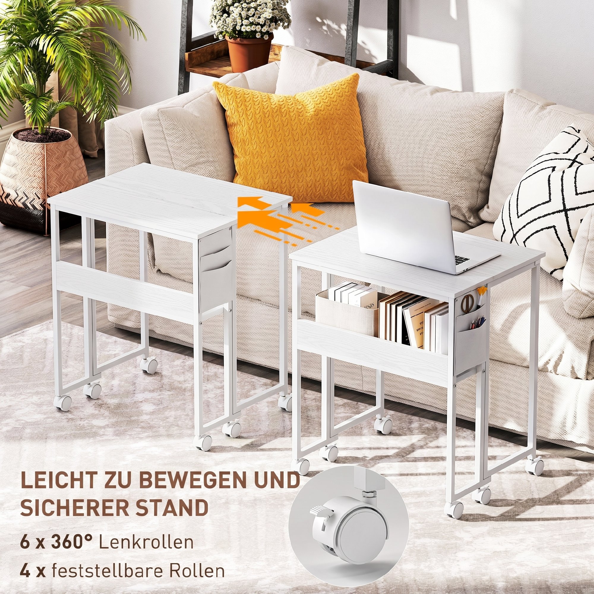 faltbarer Schreibtisch, zum Beistelltisch umwandelbar, offenes Regal, Weiß