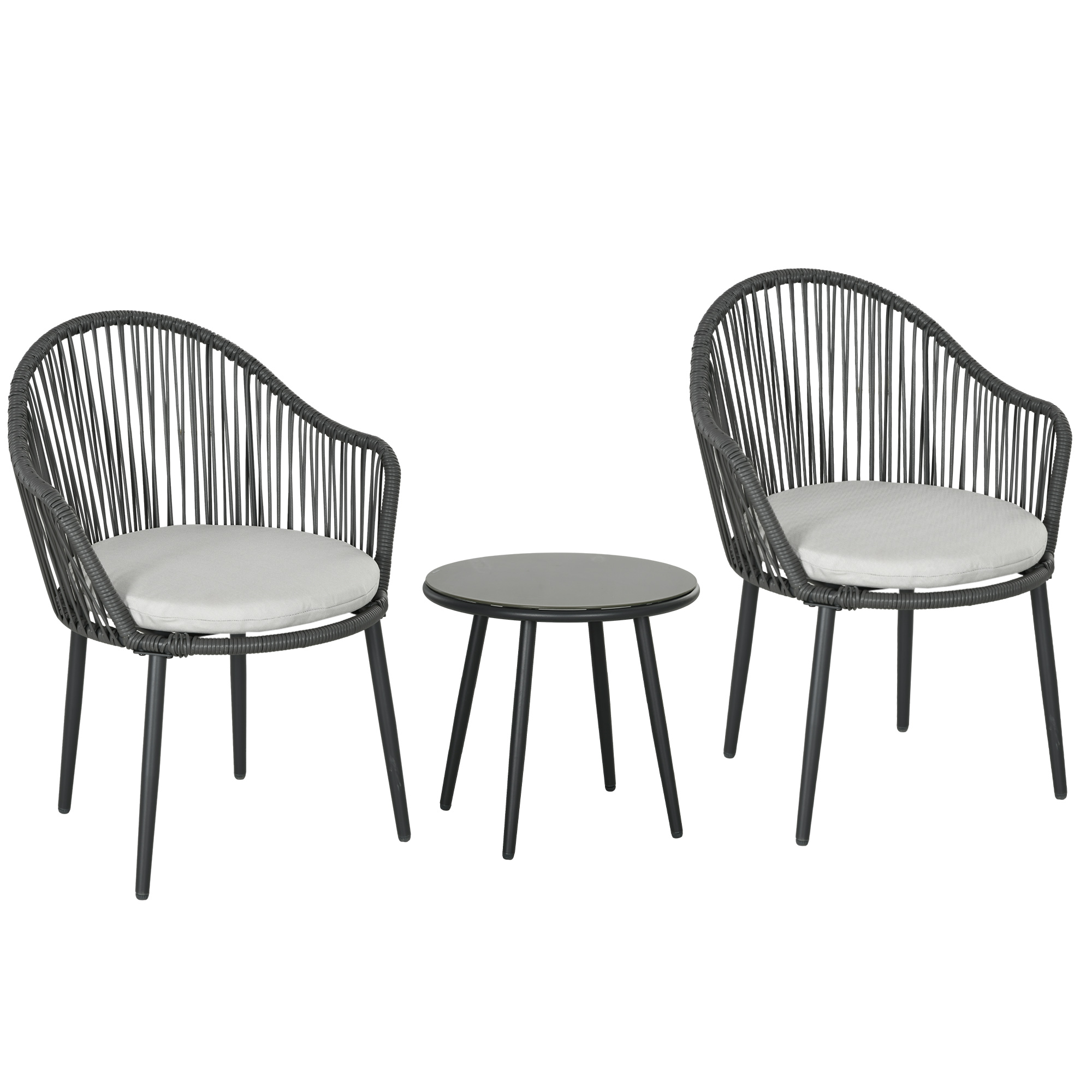 Bistro-Set Rattan-Sofa-Set Terrassen-Set, 2 Stühle, 1 Tisch, wetterbeständig, 65 x 63 x 80 cm, Dunkelgrau + Hellgrau Bistro-Set Rattan-Sofa-Set Terrassen-Set, 2 Stühle, 1 Tisch, wetterbeständig, 65 x 63 x 80 cm, Dunkelgrau + Hellgrau