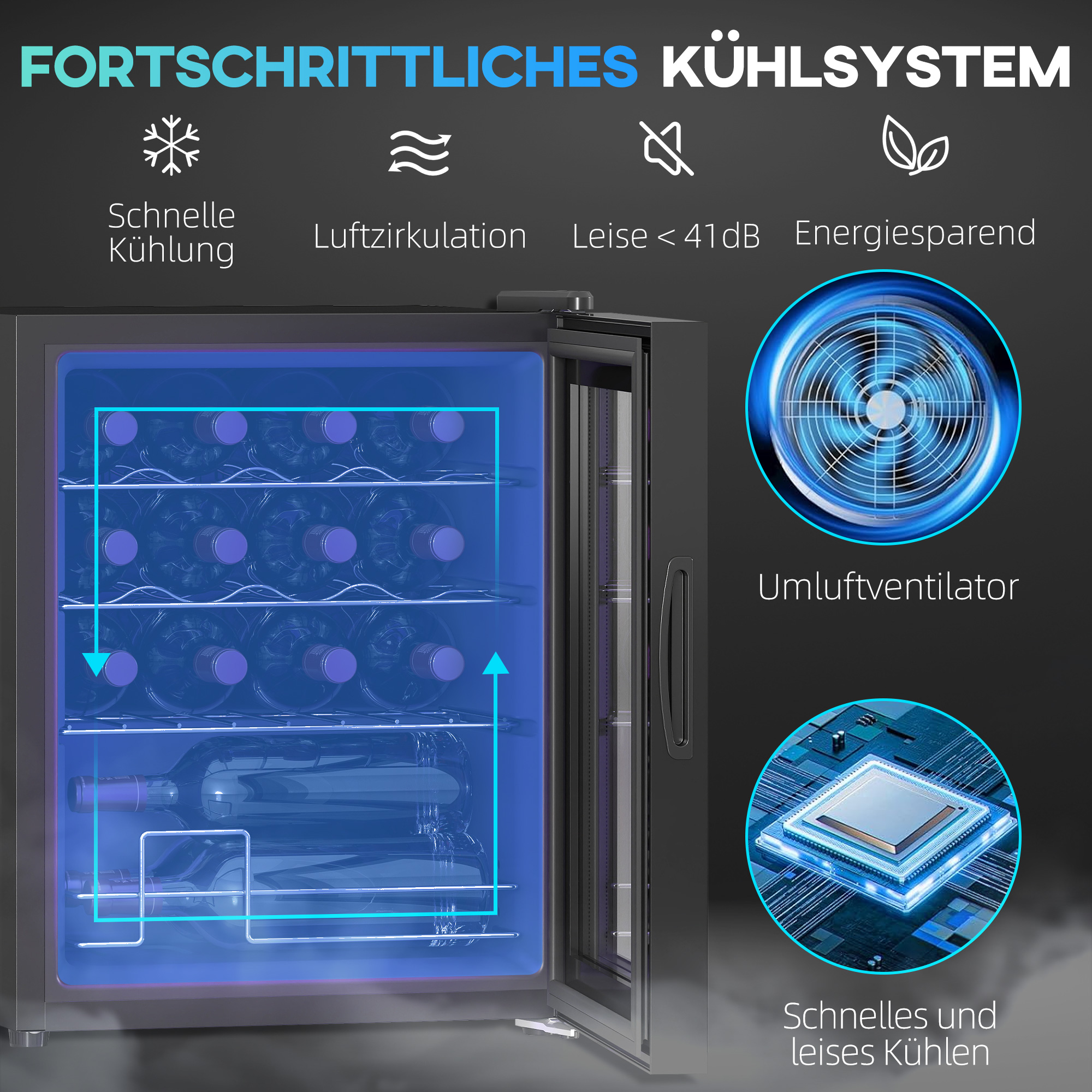 Freistehender Weinkühlschrank, 16 Flaschen, für Hausbar, Wohnzimmer, Küche Touchscreen, Glastür, LED-Beleuchtung