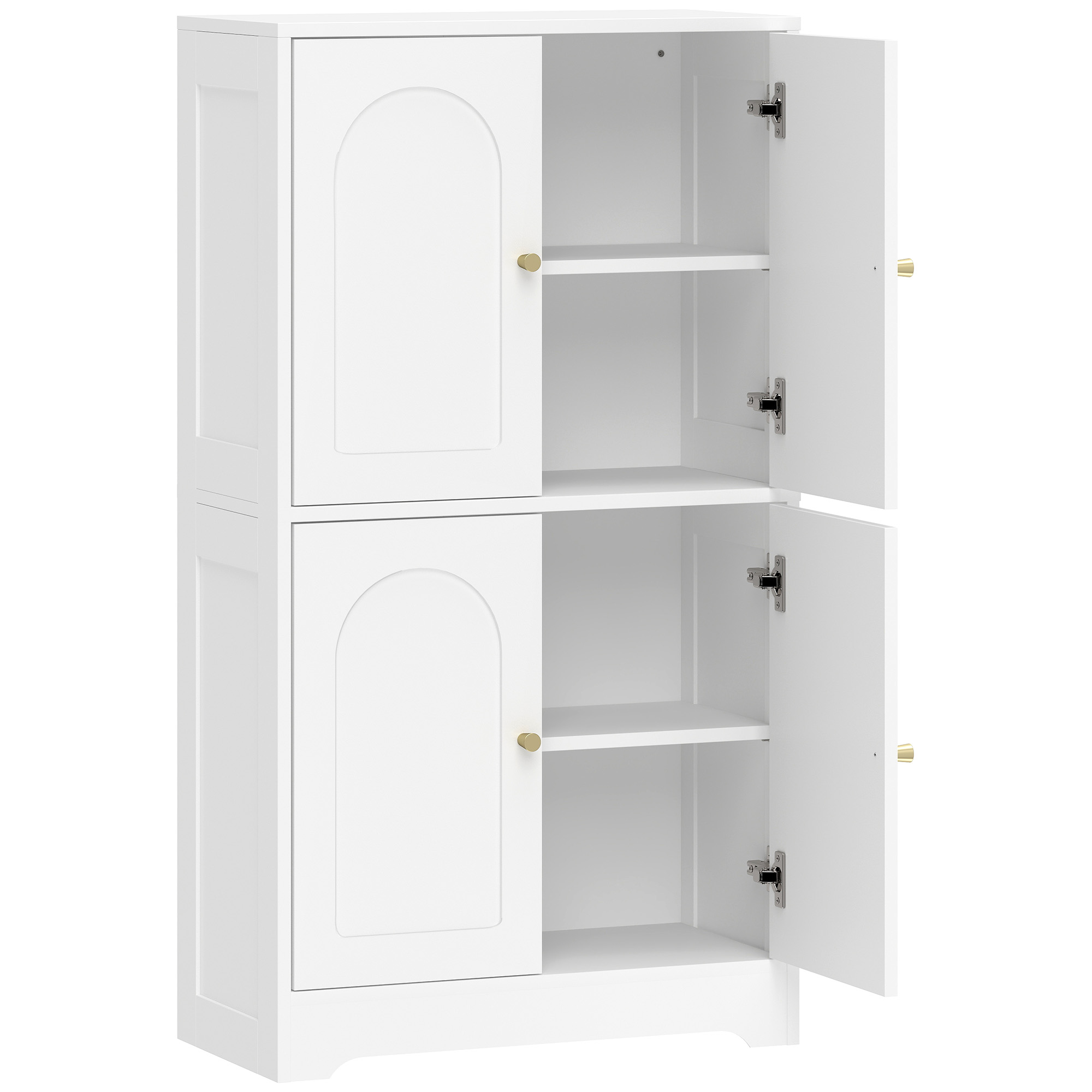 Küchenschrank, Hochschrank mit 2 verstellbaren Regalböden, Küchenbuffet mit 4 gewölbten Türen 60 x 30 x 110 cm, Weiß