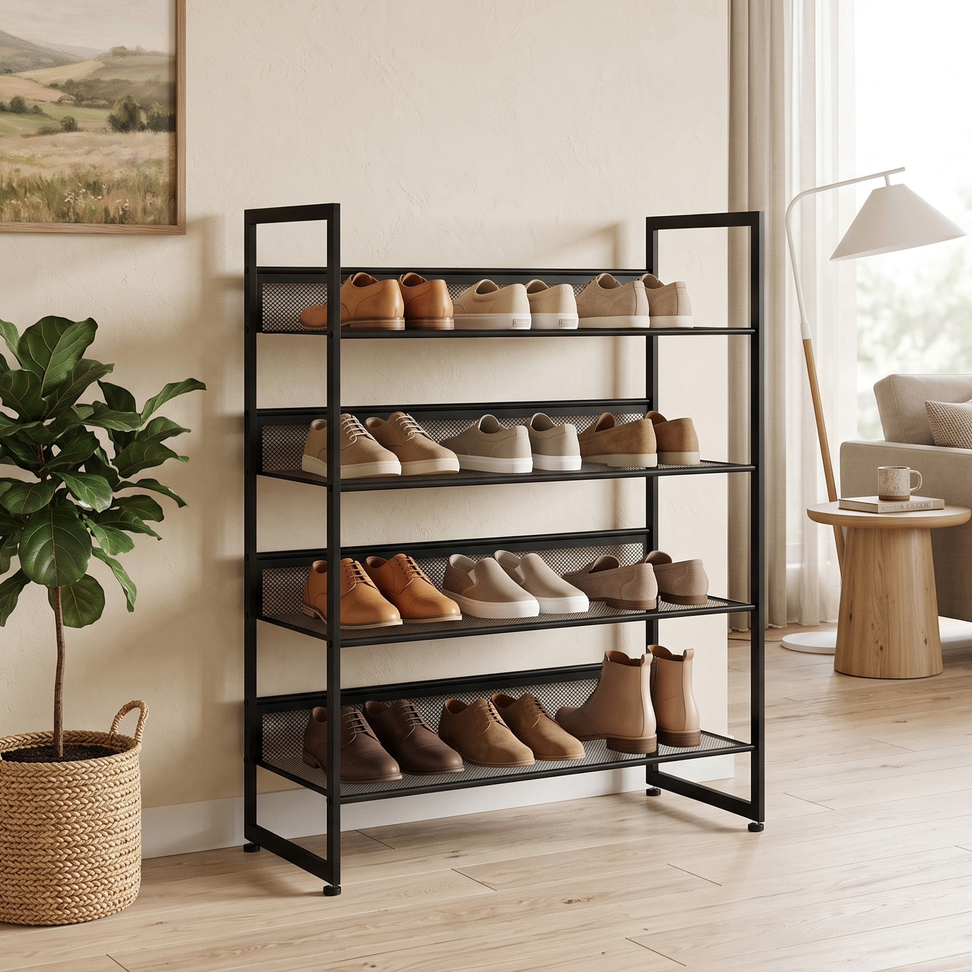 Schuhregal Schuhablage Schuhständer, 4 Regale, 72 cm x 30 cm x 82,7 cm, Schwarz