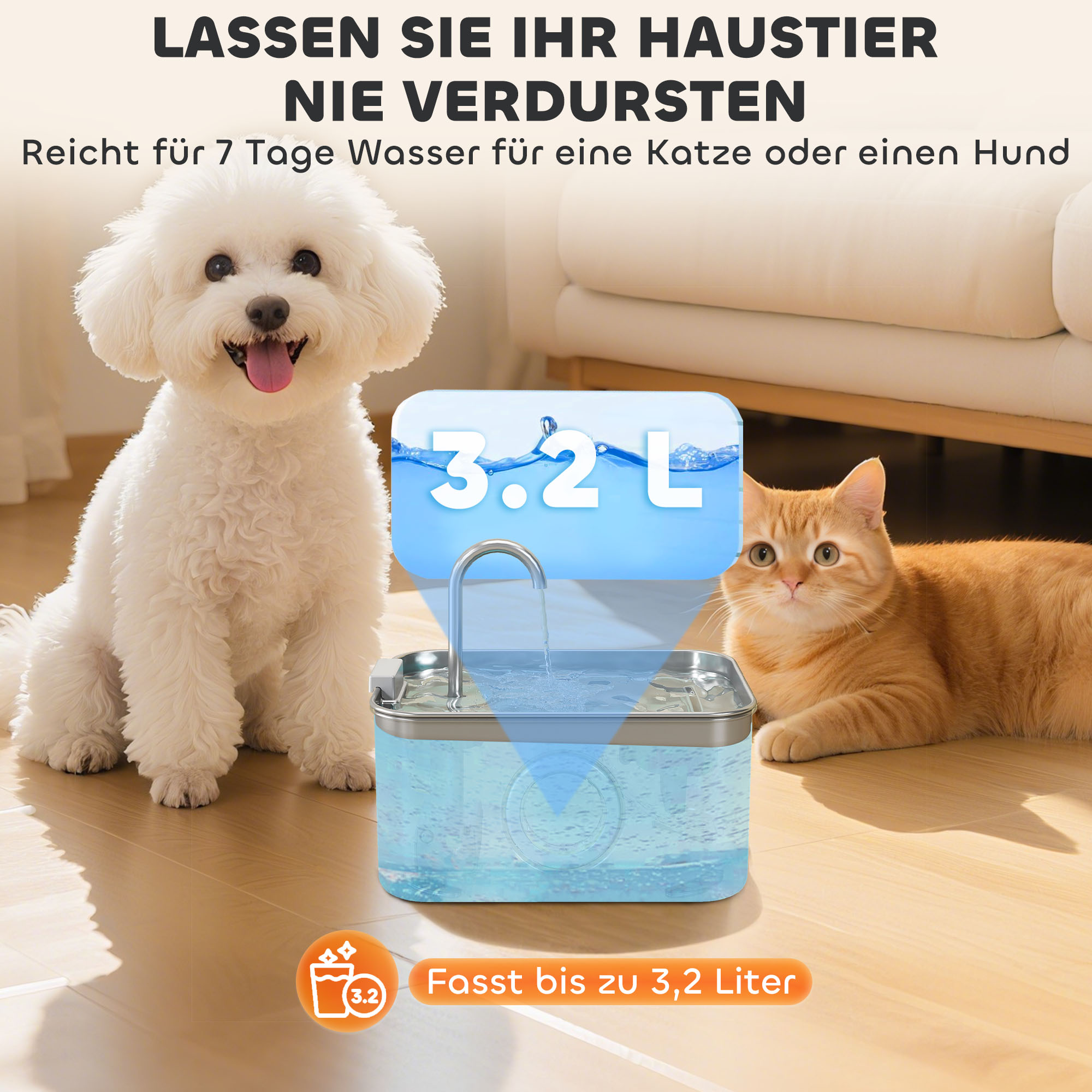 Katzenbrunnen 3,2l Trinkbrunnen für Katzen mit leiser Pumpe Aktivkohlefilter