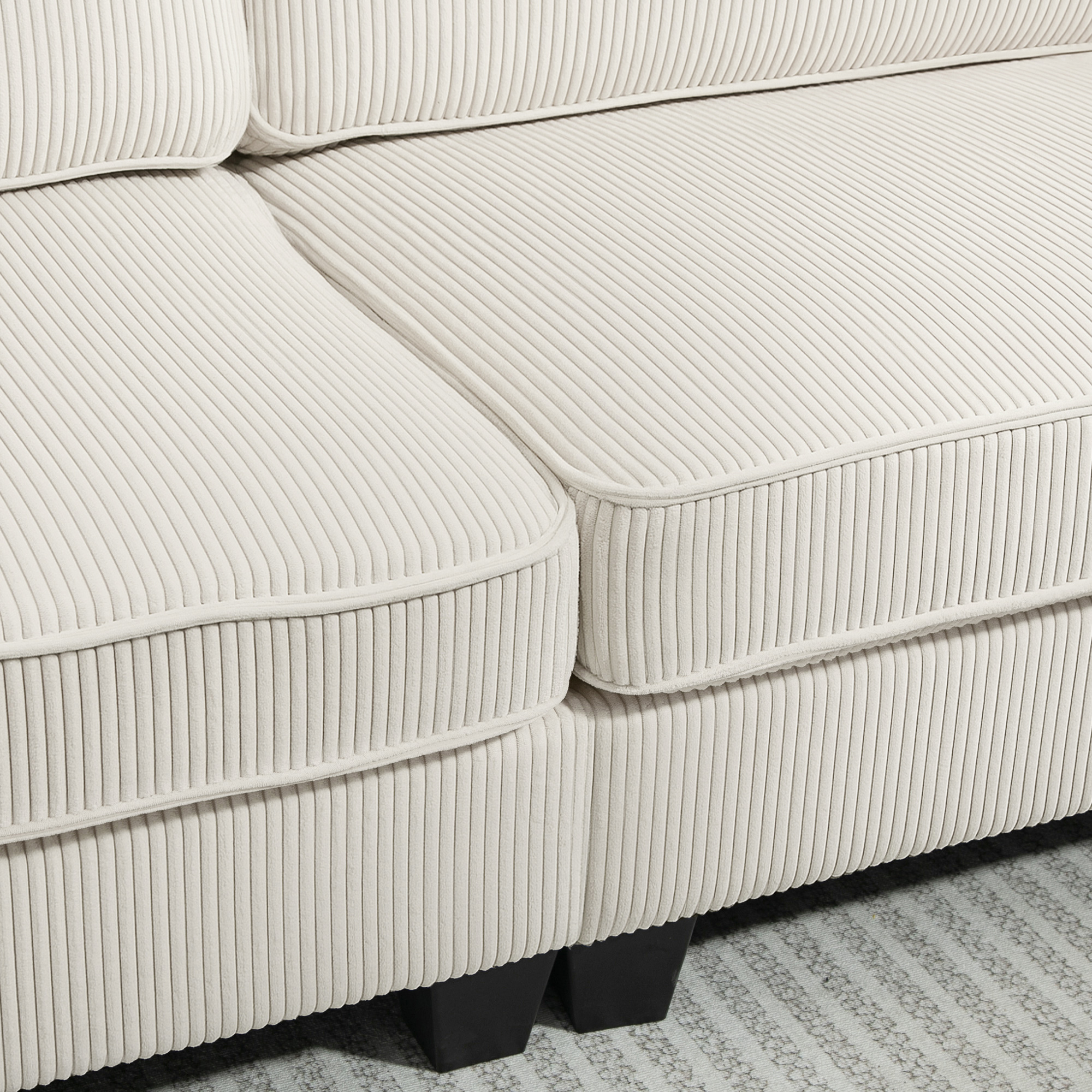 3-Sitzer Sofa mit Cordbezug, Wohnzimmersofa mit Federkern, bis 400 kg, 227 x 84 x 87 cm, Cremeweiß