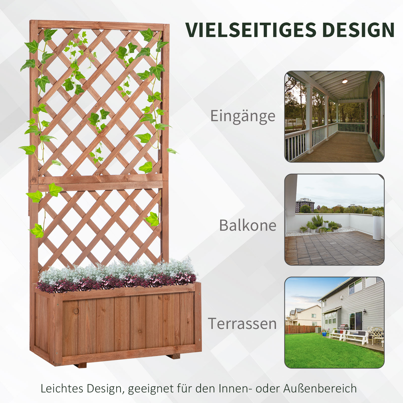 Hochbeet Pflanzenkasten mit Rankgitter, Spalier Pflanzkübel, Blumenkasten Holz, 72,5x31,5x149,5cm für Garten Balkon Terasse, Blumenkübel für Kletterpflanzen, Blumen, Orange