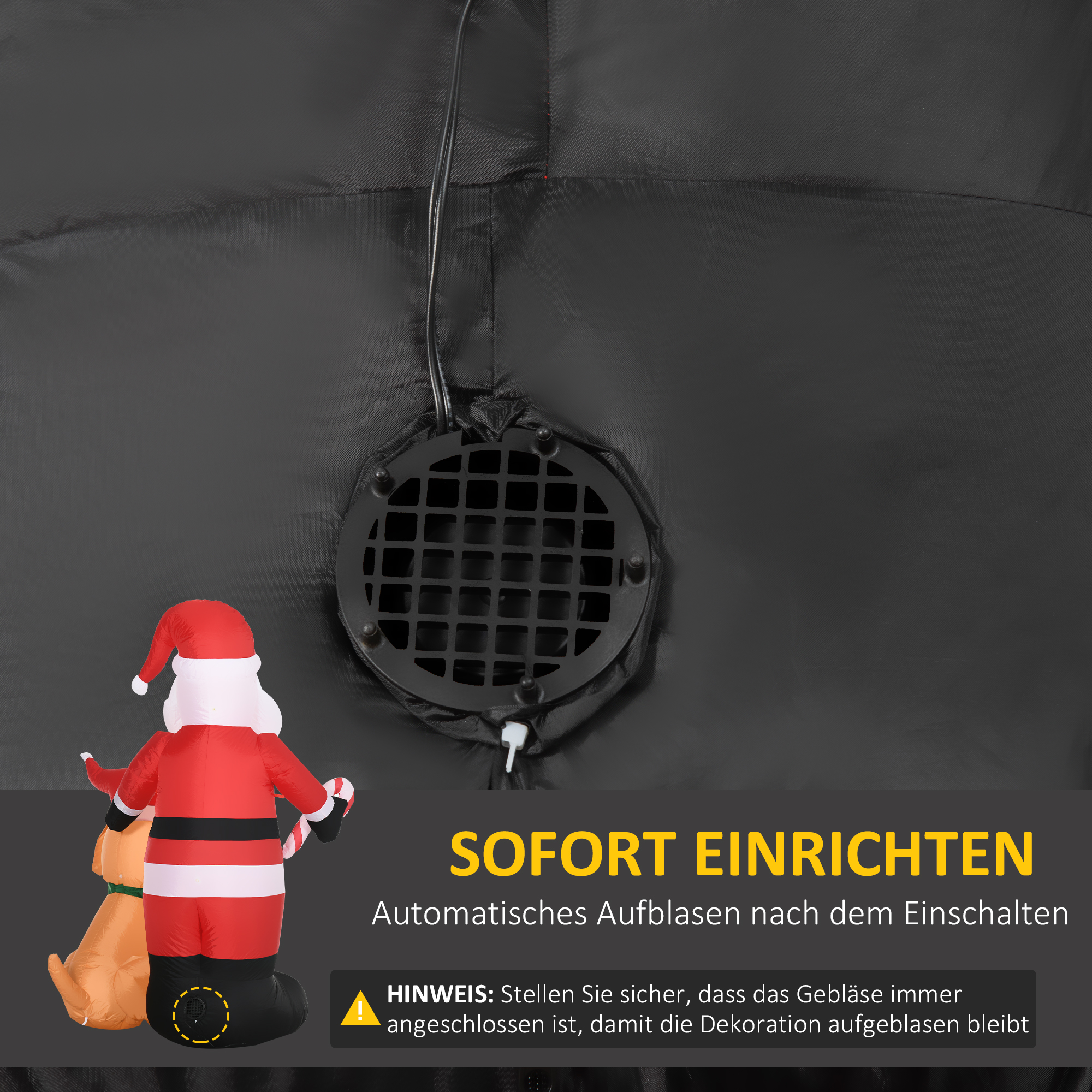 Weihnachtsdeko, Weihnachtsmann mit Hund, aufblasbar, groß, inkl. Gebläse, 117 x 80 x 157 cm
