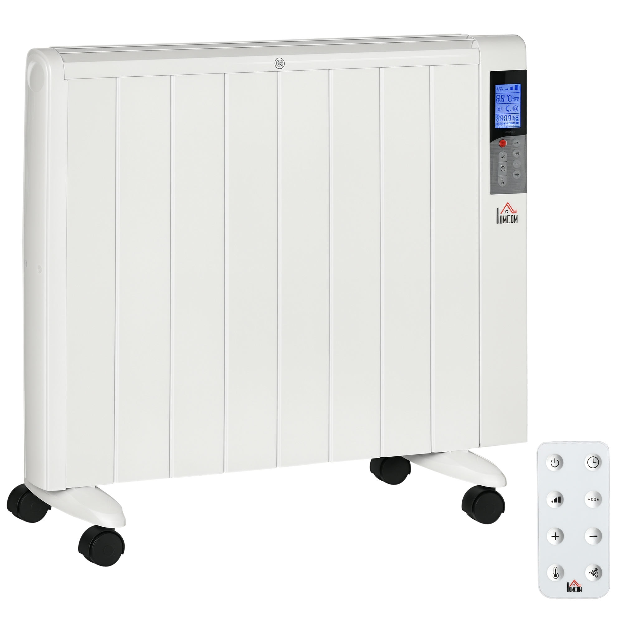 Elektroheizung mit Rollen, 9 vorinstallierte Modi, Wandmontage möglich, 5-35° C, weiß, 75 x 7,5 x 58,5 cm Elektroheizung mit Rollen, 9 vorinstallierte Modi, Wandmontage möglich, 5-35° C, weiß, 75 x 7,5 x 58,5 cm