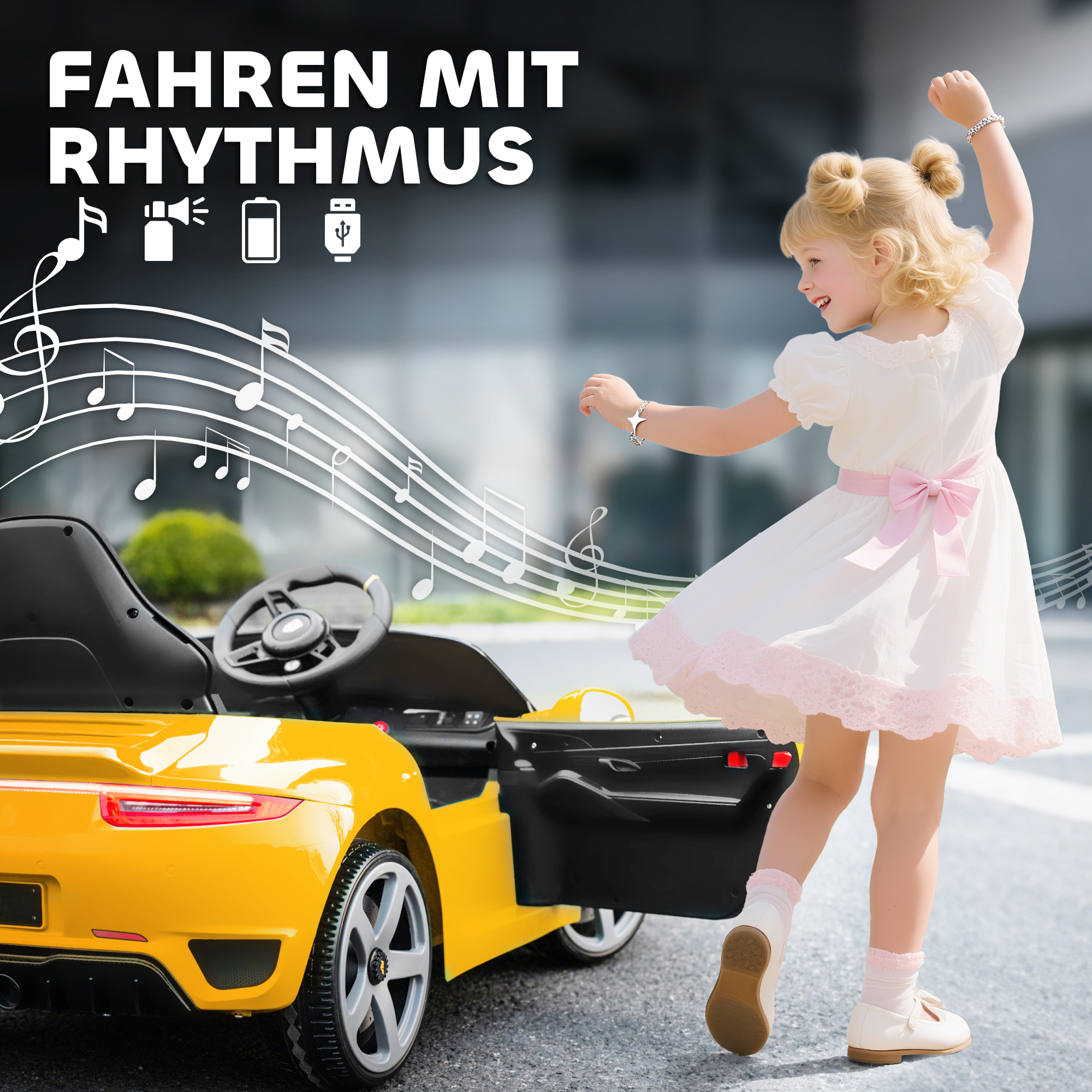Kinderfahrzeug Porsche 911 RUF GT, gelb