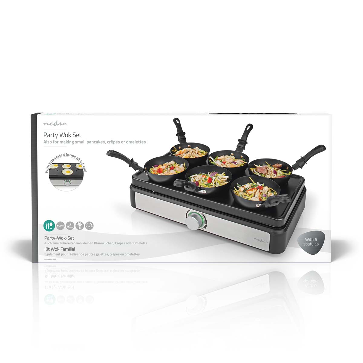 Party-Wok-Set | Grill | 6 Personen | Spatel | Zemperatureinstellungen | Antihaft-Beschichtung | Rechteck