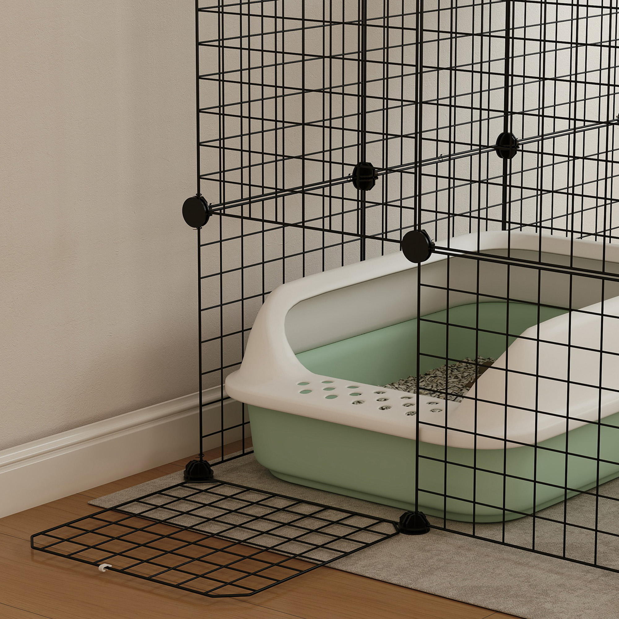 Indoor Katzenkäfig 140 cm, 4-stöckige Stahl-Katzengehege mit 5 Türen, Leitern, Hängematte und Plattform, DIY Schwarz
