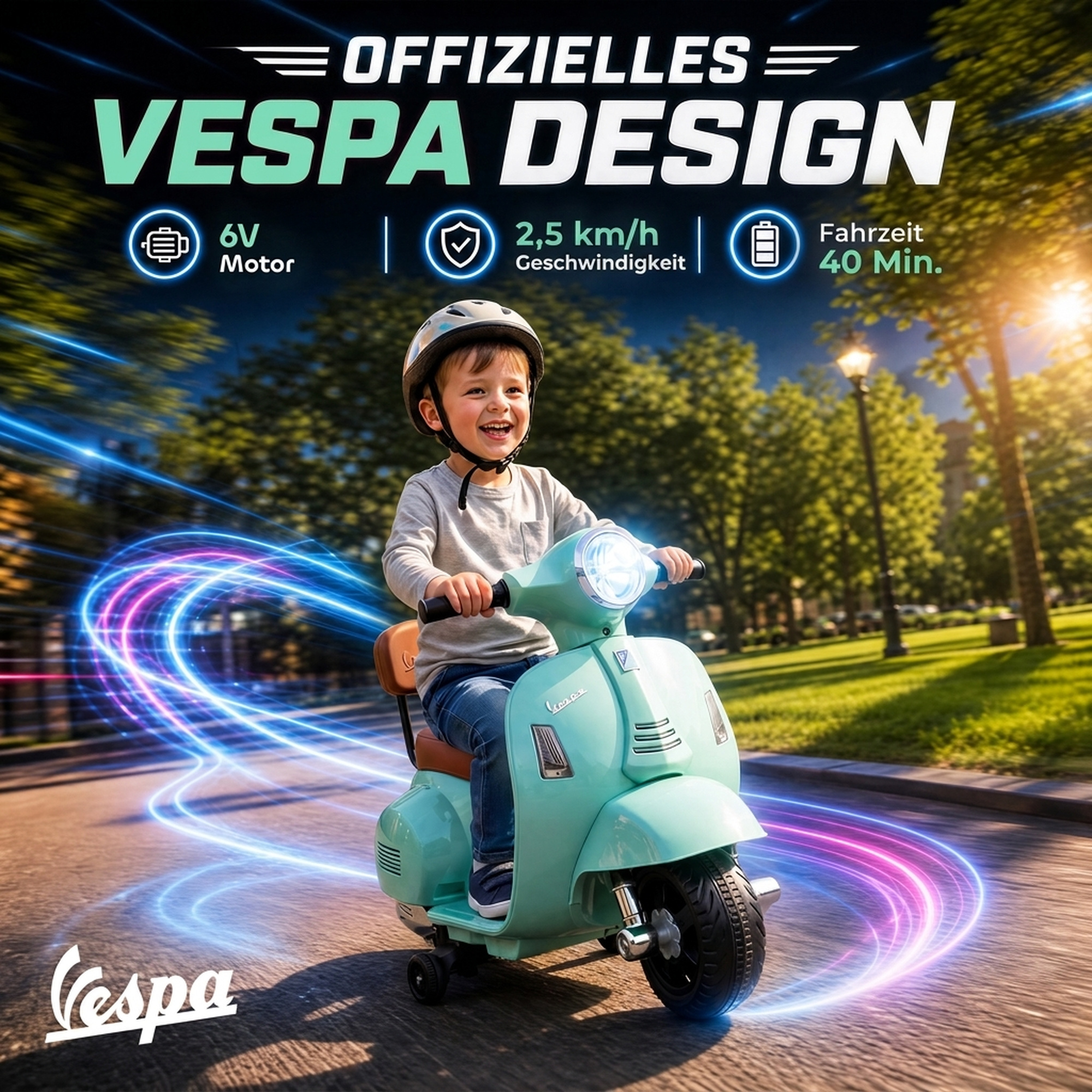 Elektro Motorrad Kinder Mini Vespa GTS 6V Elektromotorrad mit Lithium-Akku Ergonomischer Sitz Rückenlehne 1,5-3 Jahren