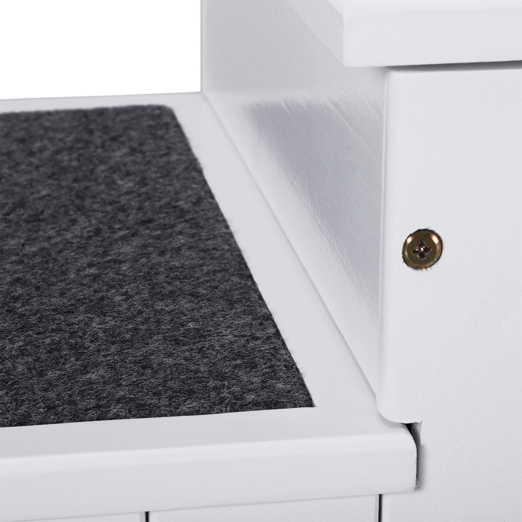 Hundetreppe 3 Stufen Katzentreppe Haustiertreppe Hundetreppe für Hunde und Katzen Tiertreppe Einstiegshilfe mit Teppich Stauraum für Sofa Bett Tannenholz Weiß 40,5 x 44,5 x 38 cm