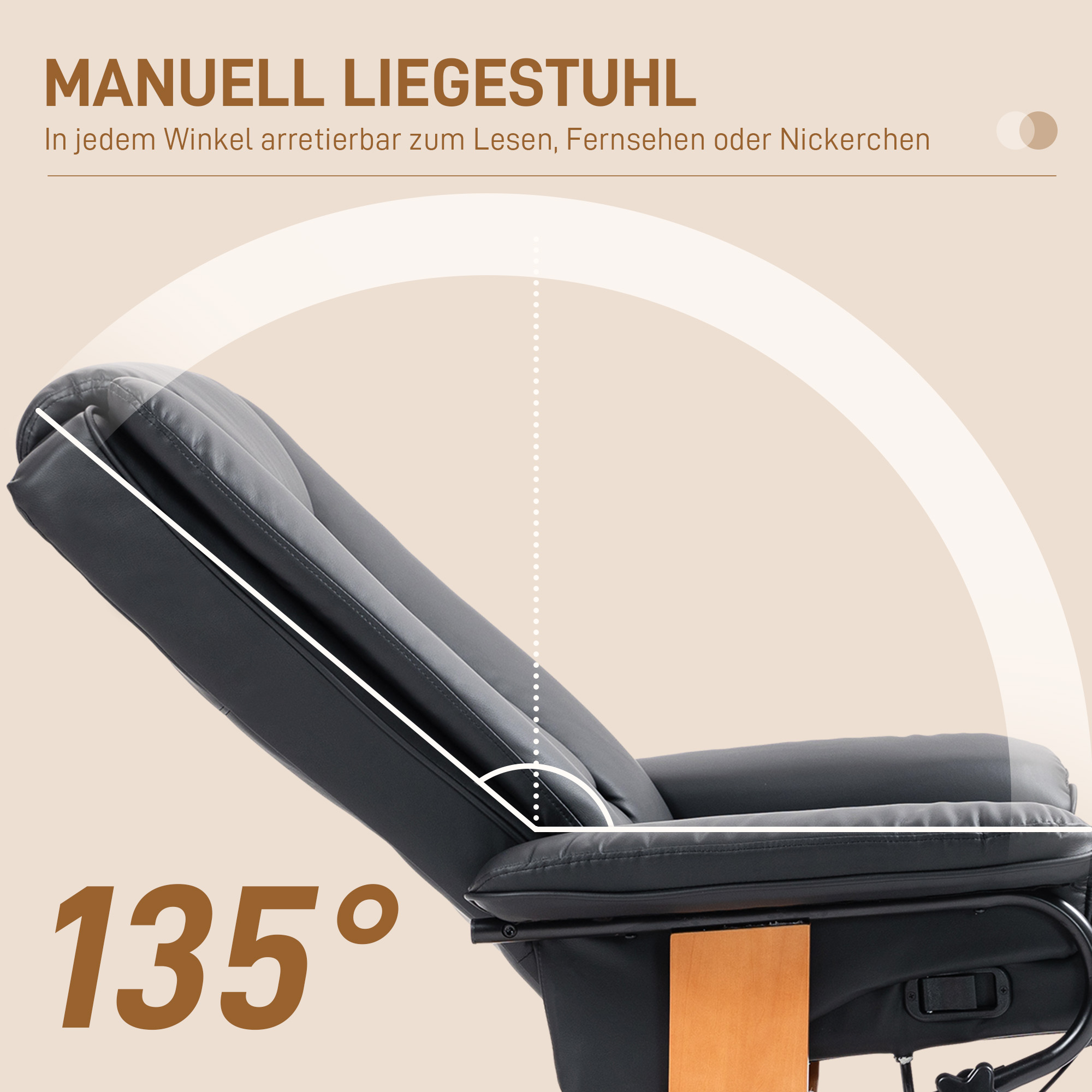 Relaxsessel mit Liegefunktion, drehbar, bis 150 kg, Kunstlederbezug, Stahlrahmen, Schwarz