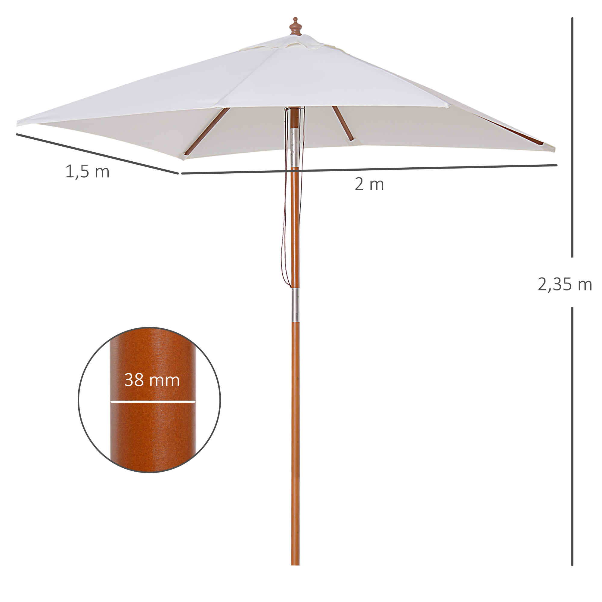 Sonnenschirm 200 x 150 x 235 cm Knickbarer Gartenschirm 3-stufig einstellbar rechteckig Strandschirm wasserabweisend und UV-beständig für Strand Balkon Terrasse Garten Cremeweiß