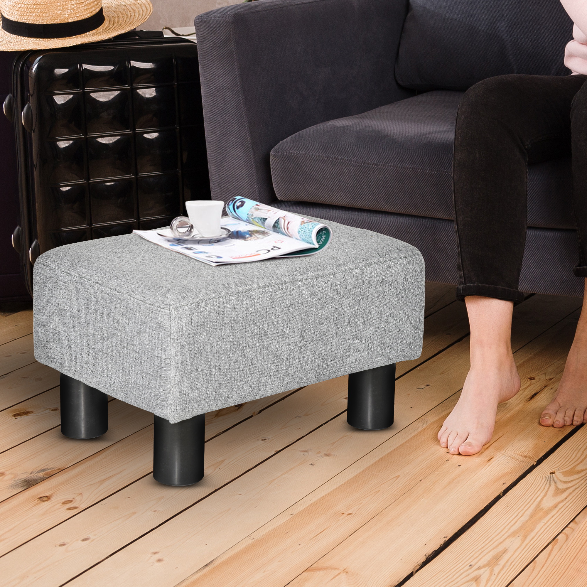Hocker mit Stoffbezug in Leinenoptik, bis 110 kg, hellgrau, 40 x 30 x 24cm